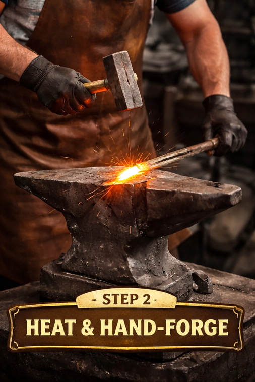 Hand forging heated iron
