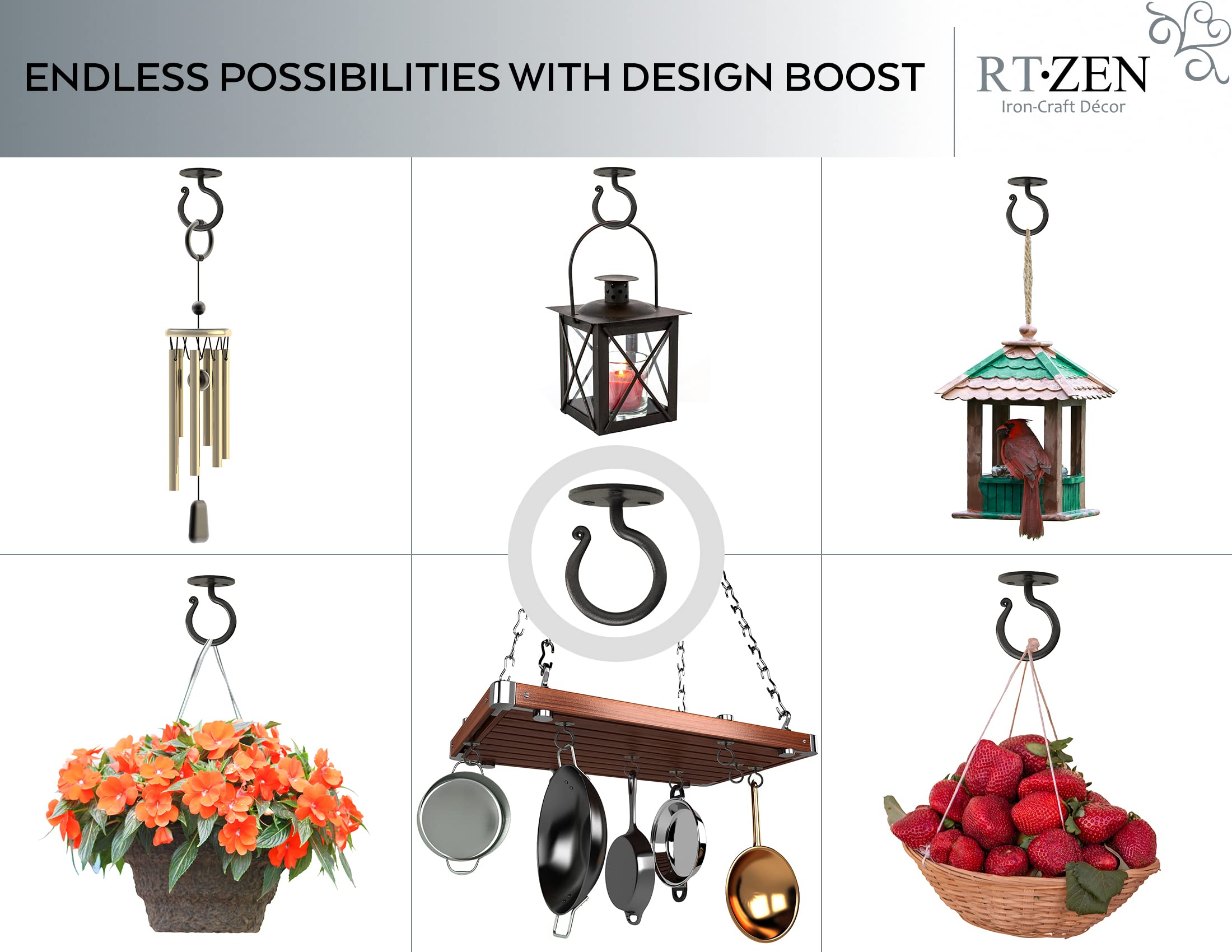 Black Ceiling Hooks Wrought Iron Plant Hanger 2 Pack - Image 4