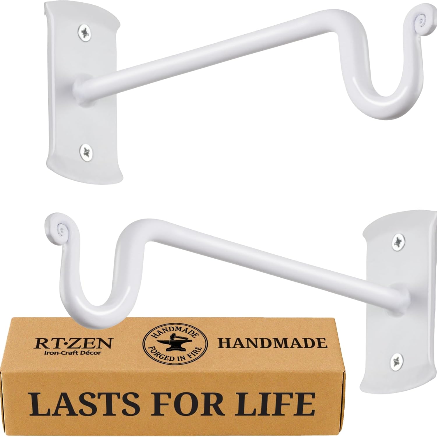 White Shepherd’s Hooks (7.5") Wrought Iron Wall Mounted Plant Hanger 2 Pack