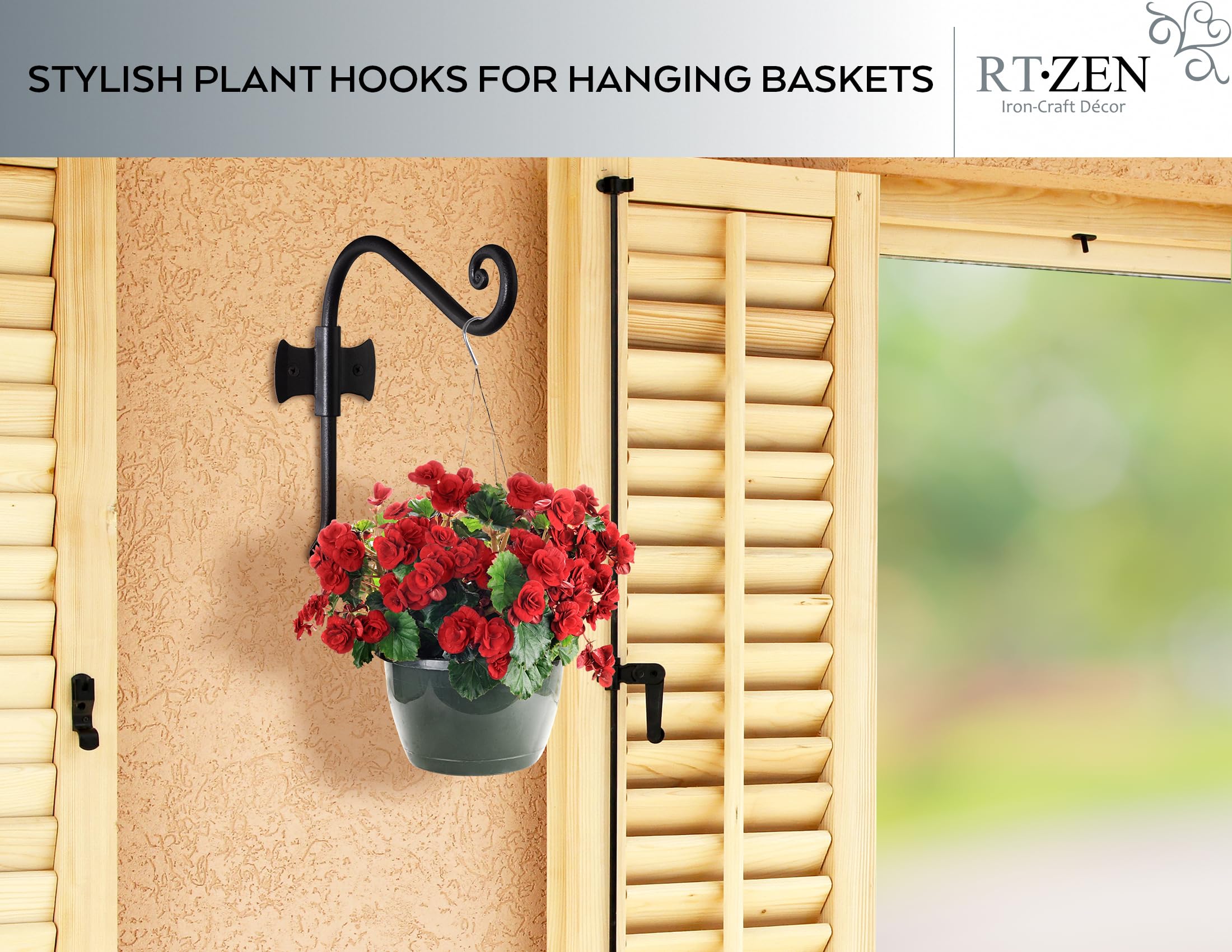 Black Curved Hooks 8" Wrought Iron Wall Mounted Plant Hanger 2 Pack - Image 7