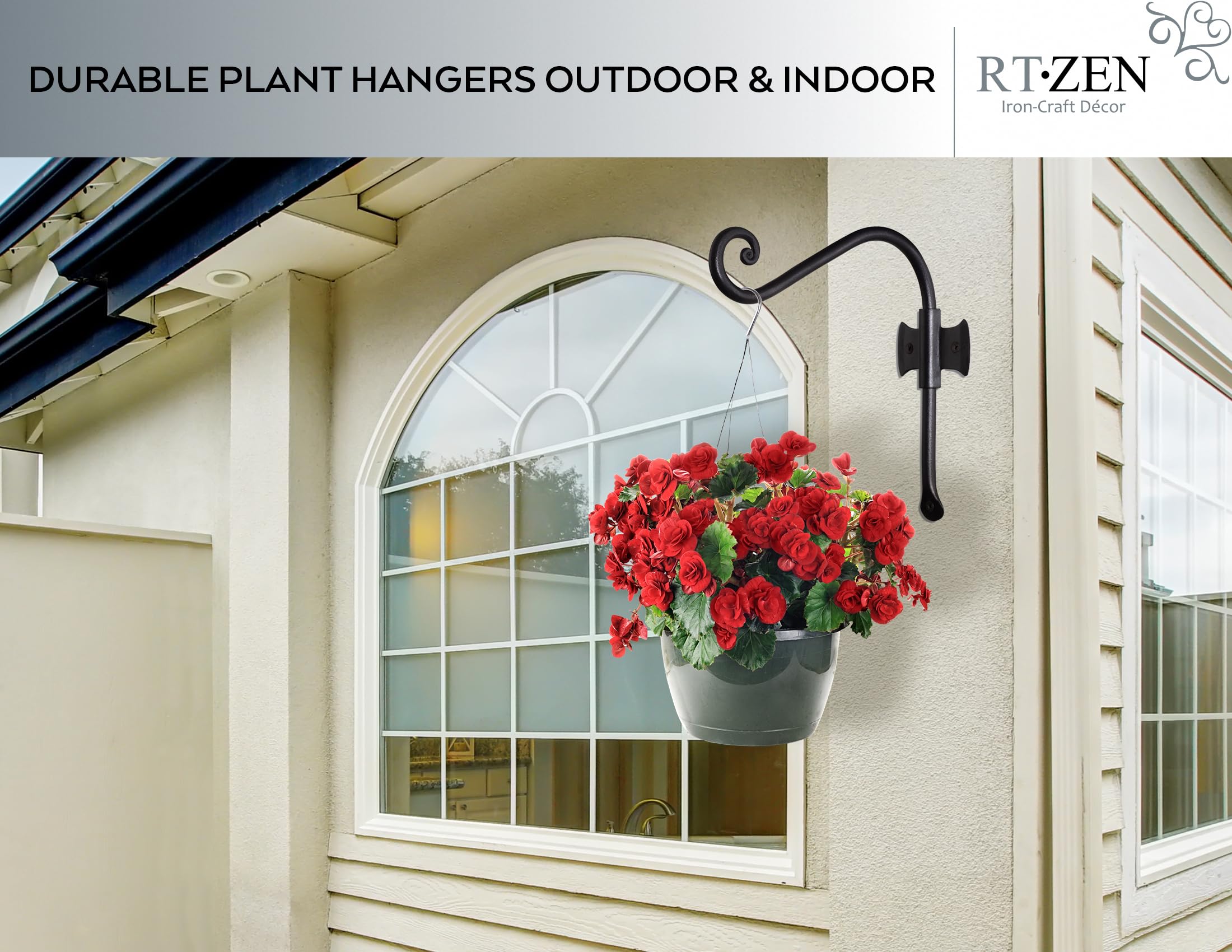 Black Curved Hooks 8" Wrought Iron Wall Mounted Plant Hanger 2 Pack - Image 6