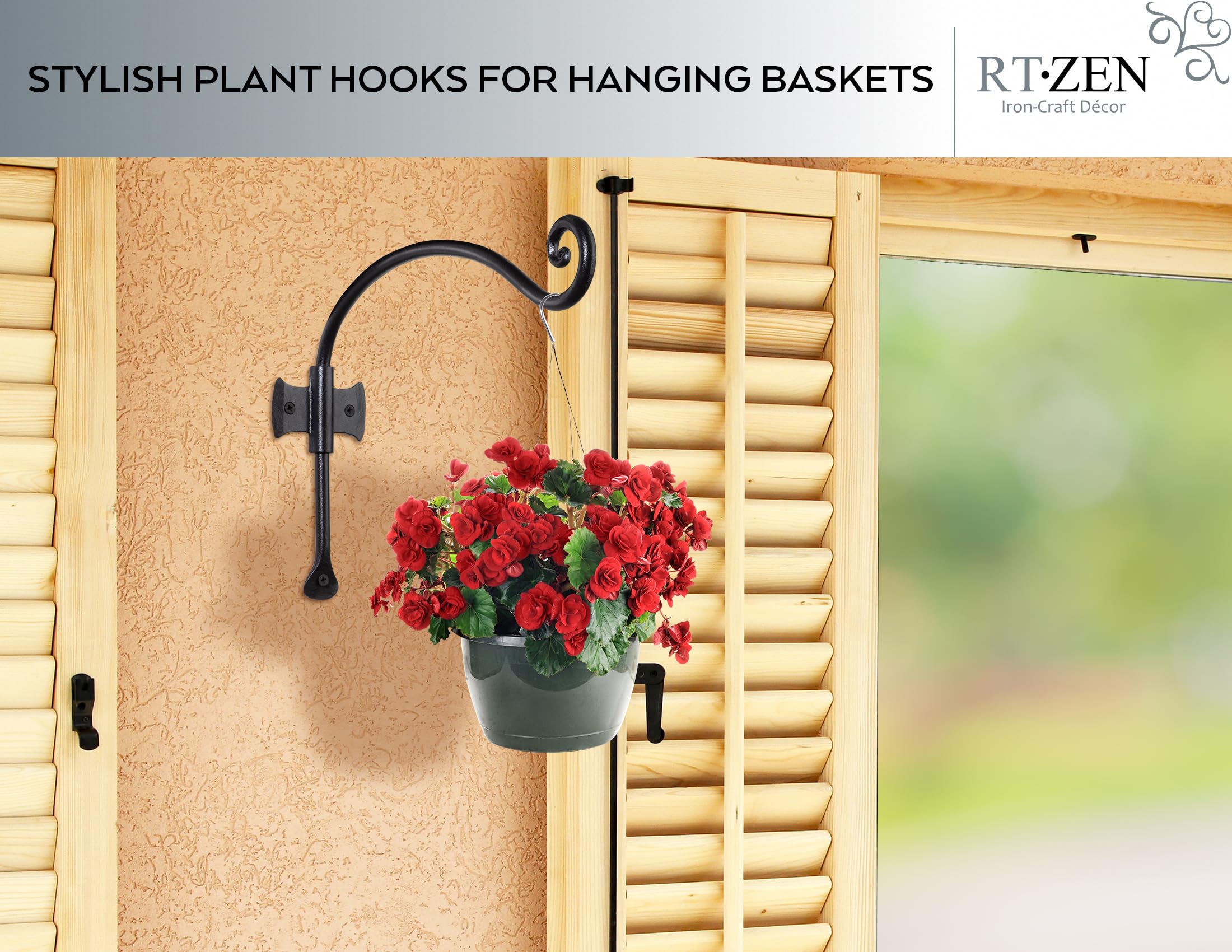 Black Curved Hooks 12" Wrought Iron Wall Mounted Plant Hanger 2 Pack - Image 7