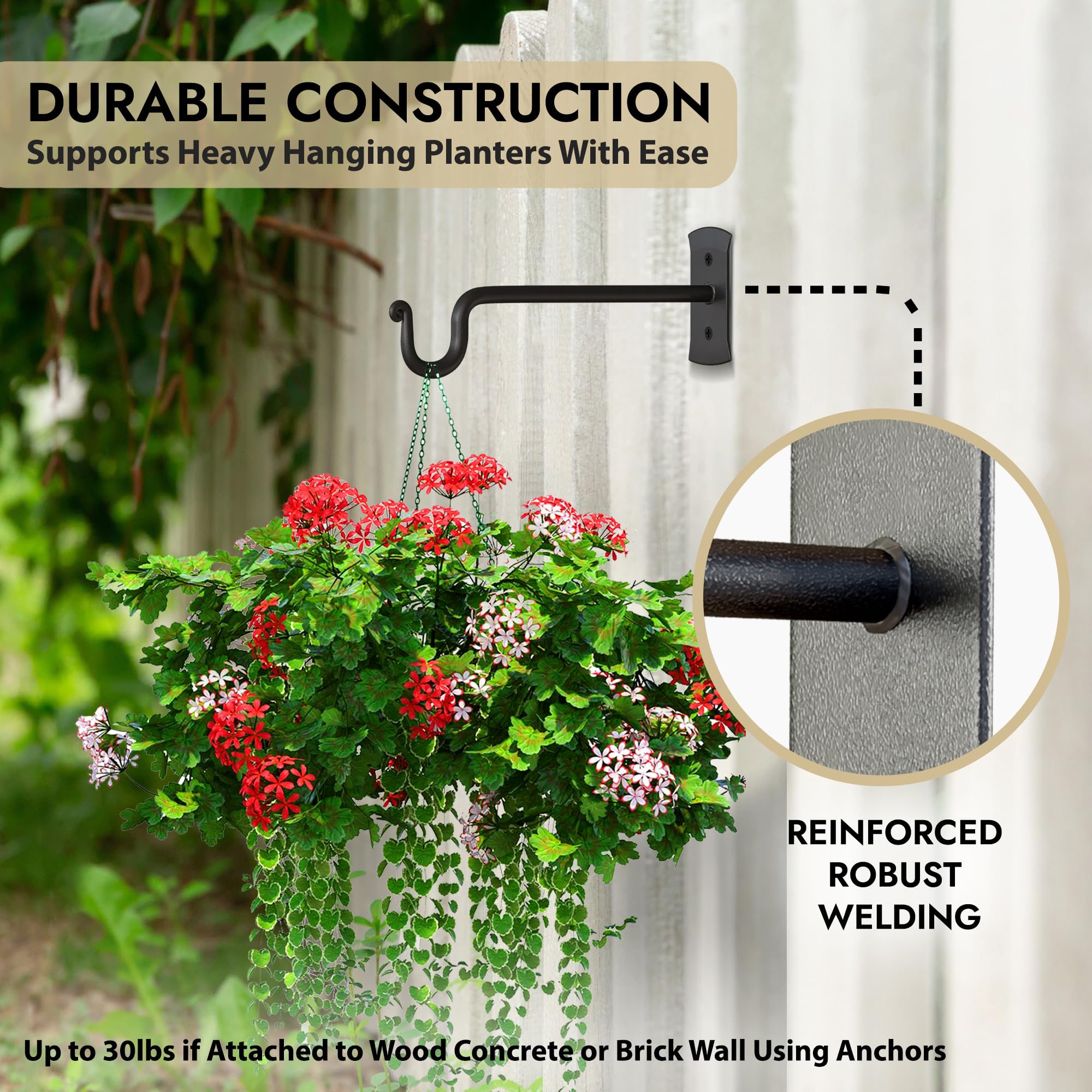 Black Shepherd’s Hooks (7.5") Wrought Iron Wall Mounted Plant Hanger 2 Pack - Image 5
