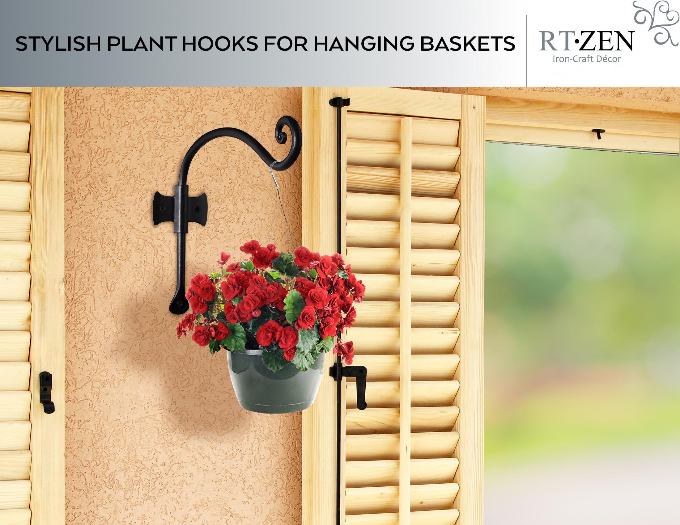 Black Curved Hooks 10" Wrought Iron Wall Mounted Plant Hanger 2 Pack - Image 7