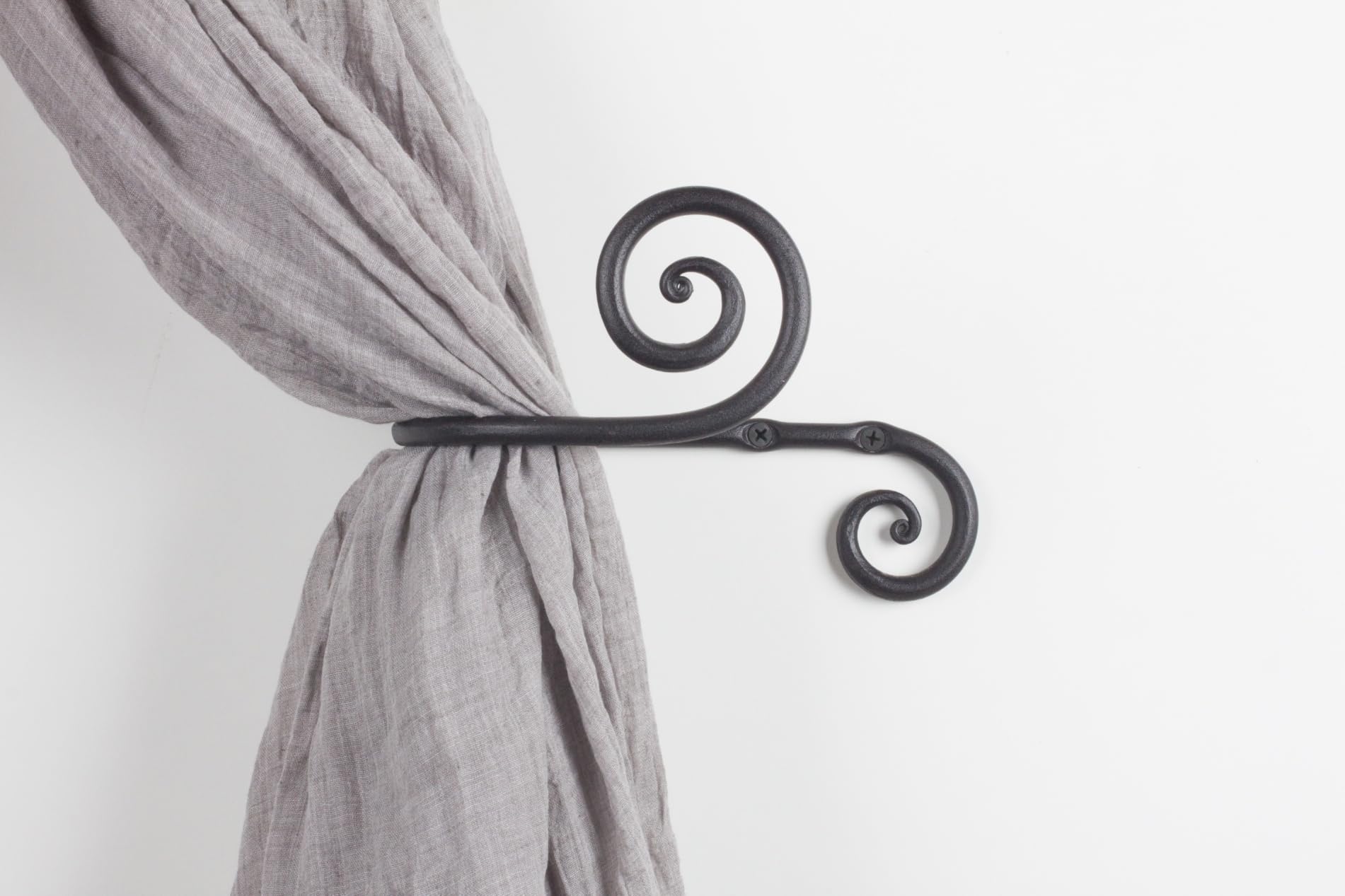 Black Swirly Curtain Holdbacks, Hand-Forged Wrought Iron Tiebacks - Image 6
