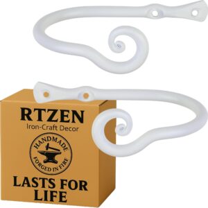 White Classic Curtain Holdbacks, Hand-Forged Wrought Iron Tiebacks