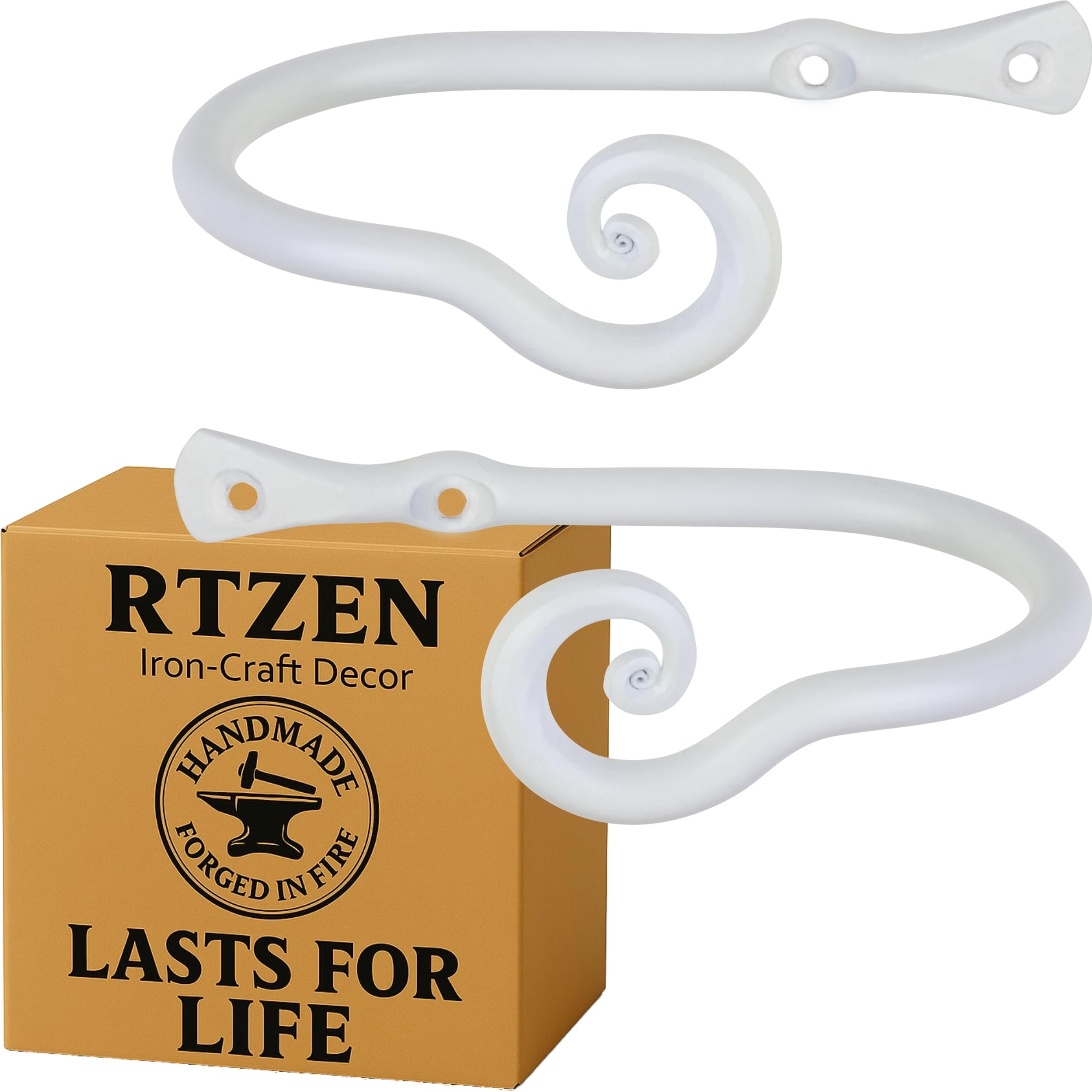 White Classic Curtain Holdbacks, Hand-Forged Wrought Iron Tiebacks