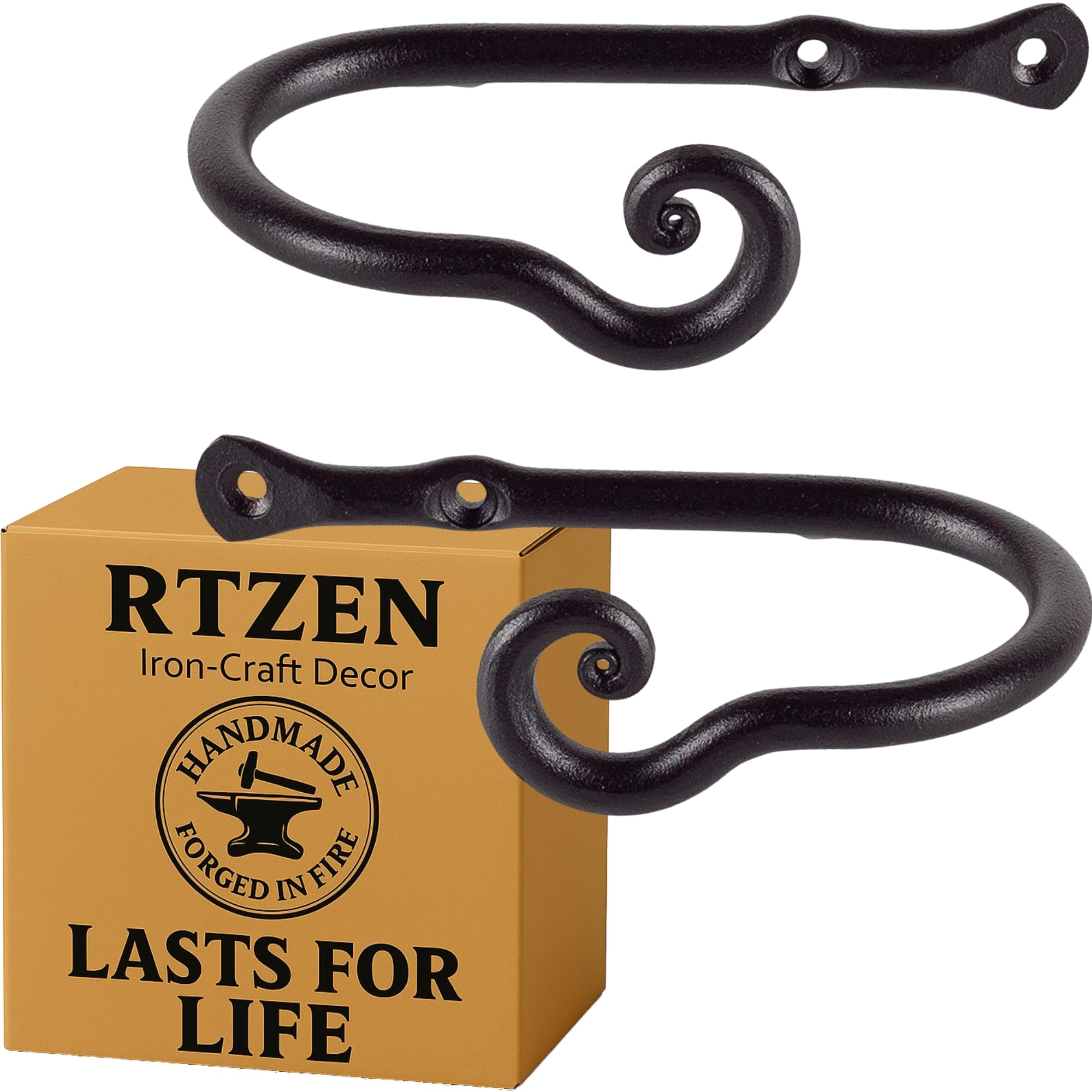 Classic Decorative Curtain Holdbacks, 2-Pack Hand-Forged Wrought Iron Tiebacks