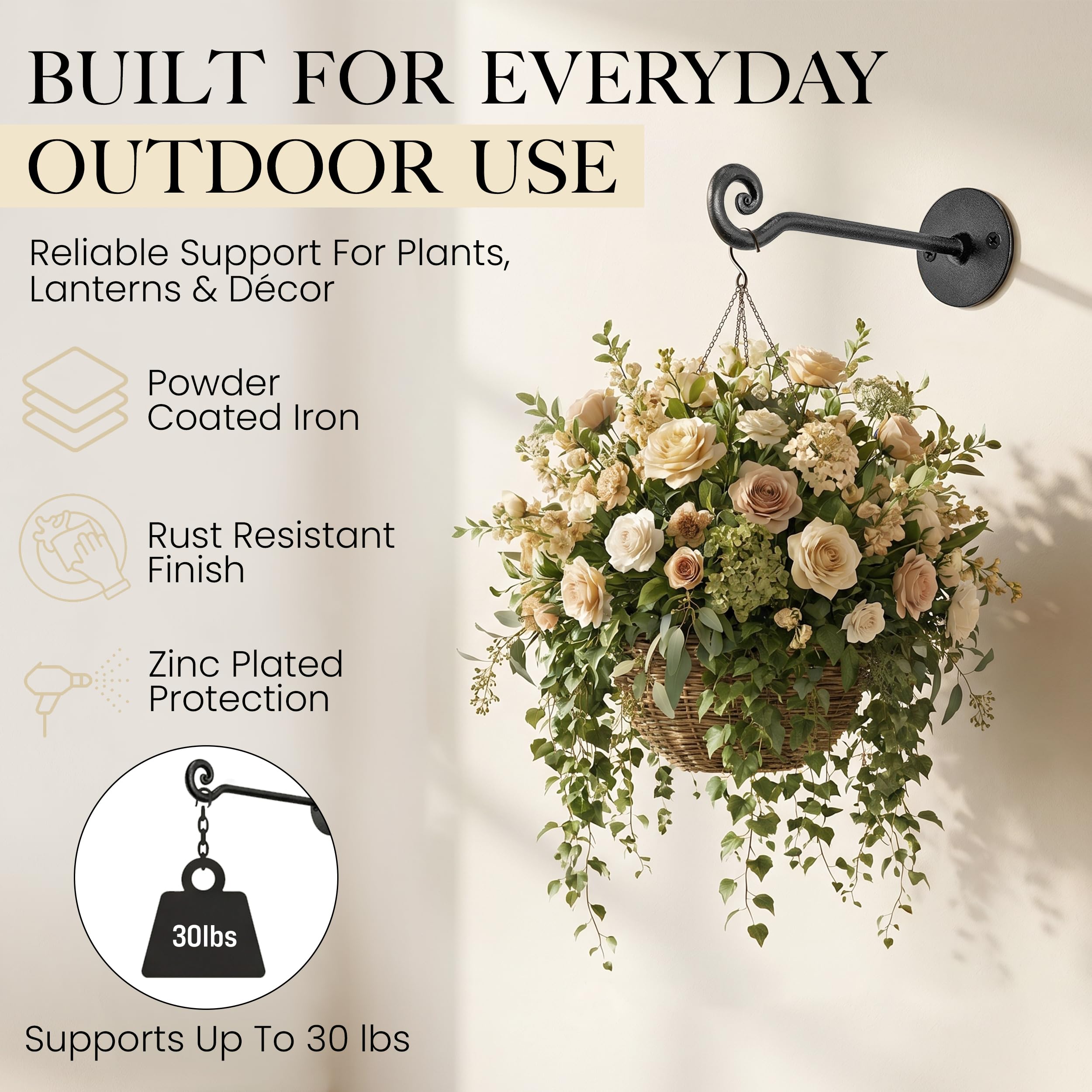 Black Swirl Hooks Wrought Iron Wall Mounted Plant Hanger 2 Pack - Image 4