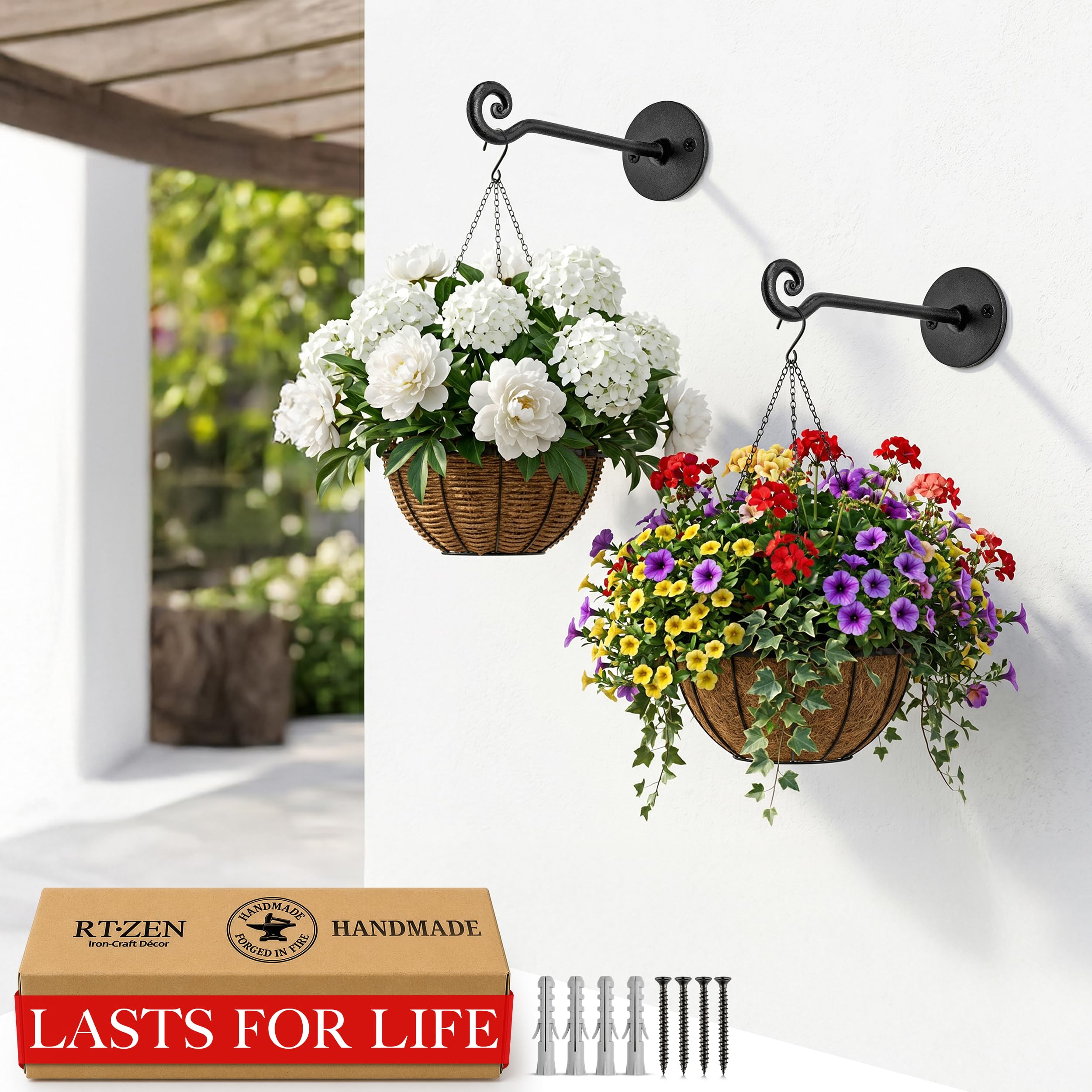 Black Swirl Hooks Wrought Iron Wall Mounted Plant Hanger 2 Pack - Image 7