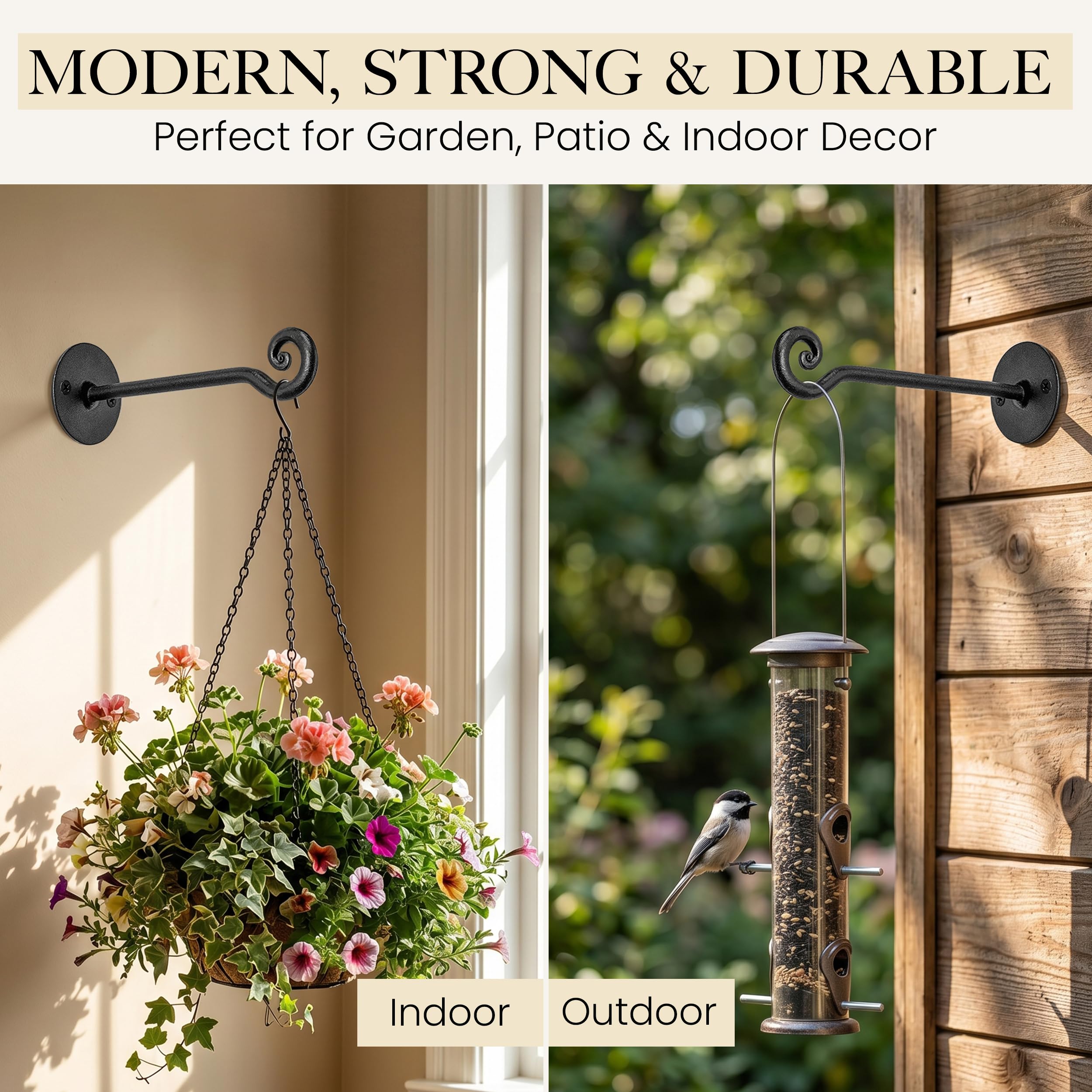 Black Swirl Hooks Wrought Iron Wall Mounted Plant Hanger 2 Pack - Image 5
