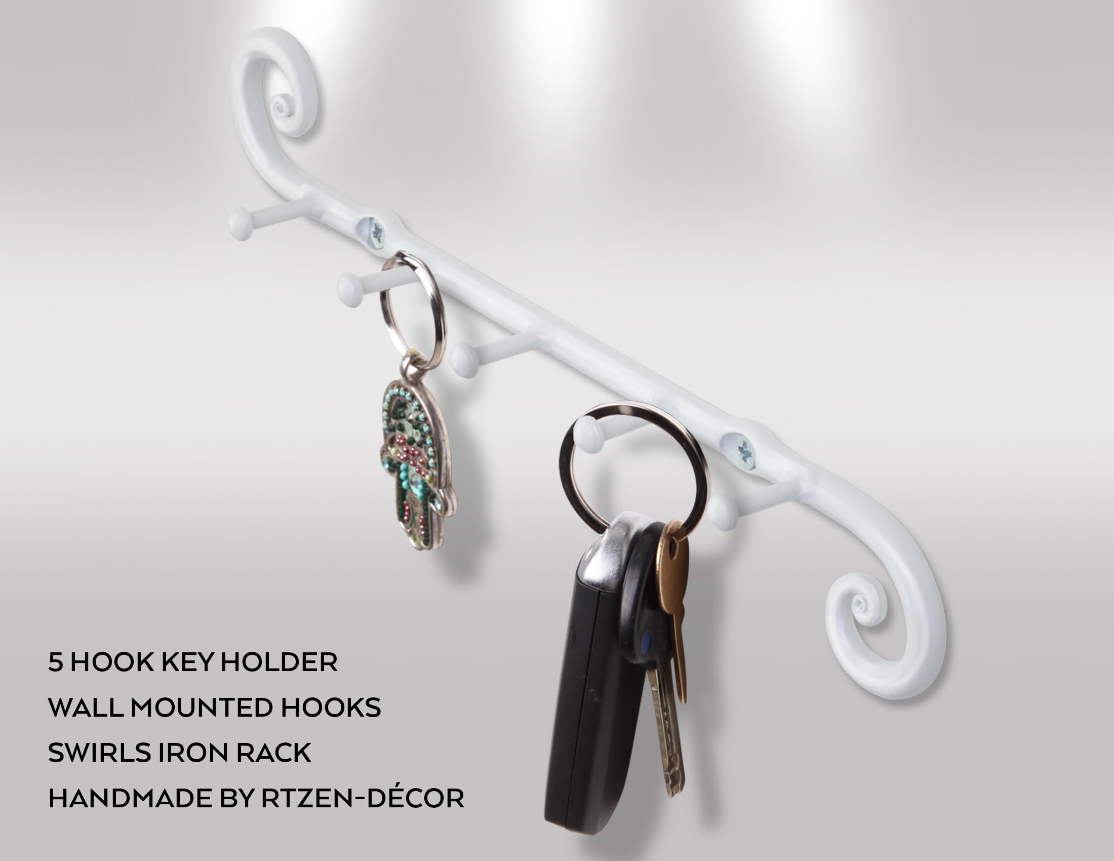 White Classic Wall Mounted Key Holder with 5 Hooks - Image 6