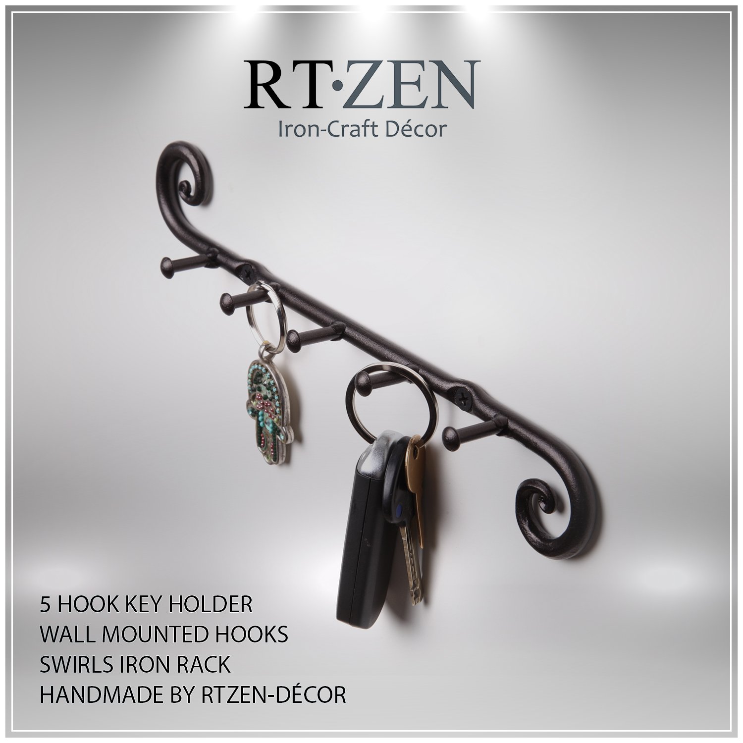 Black Classic Wall Mounted Key Holder with 5 Hooks - Image 7