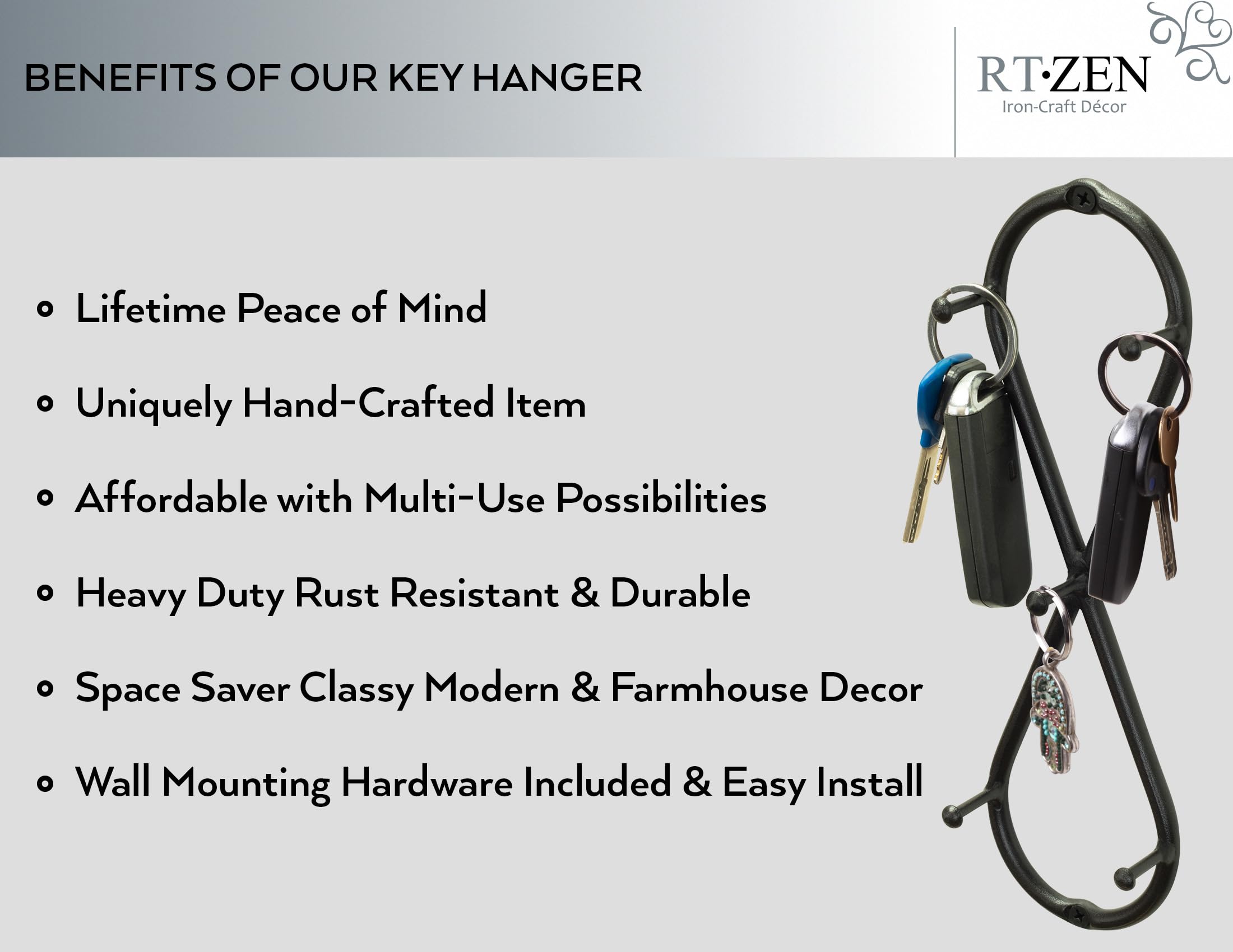 Black Infinity Wall Mounted Key Holder with 5 Hooks - Image 2