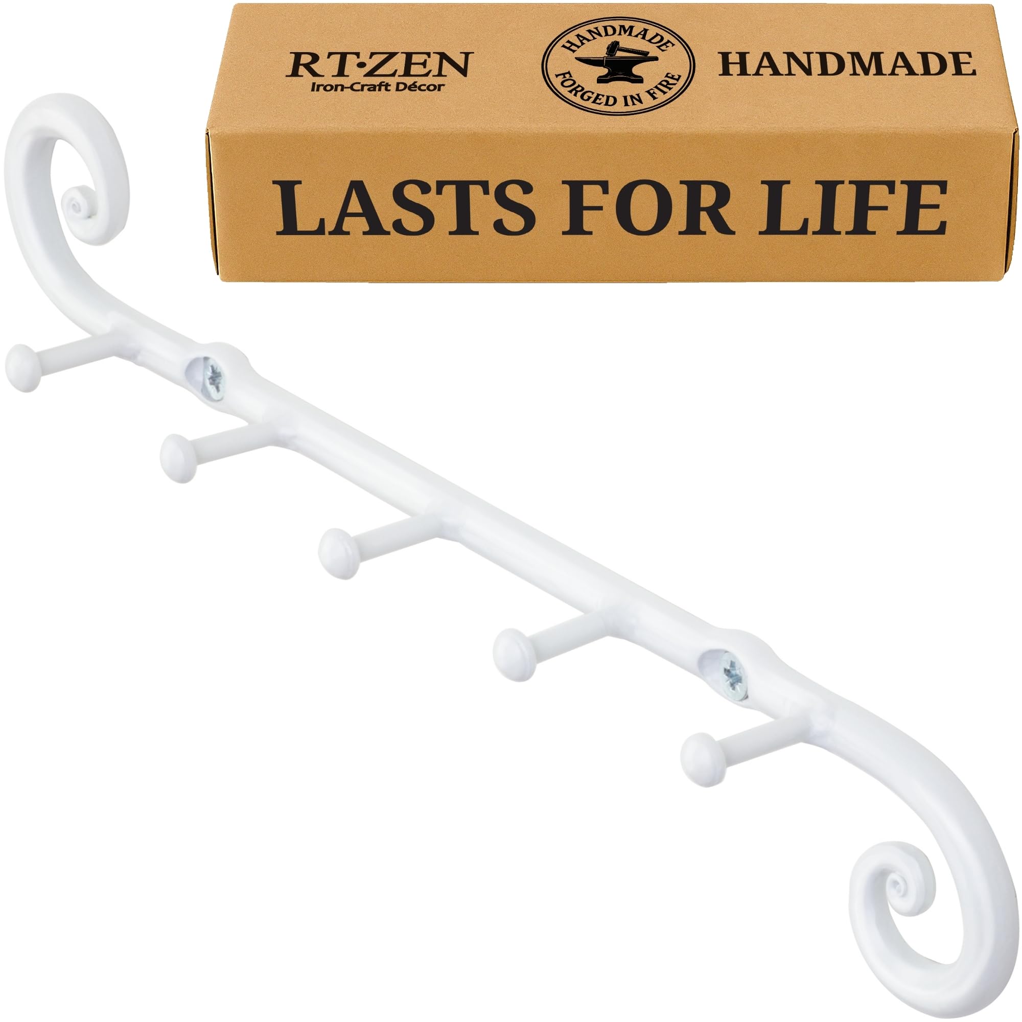 White Classic Wall Mounted Key Holder with 5 Hooks