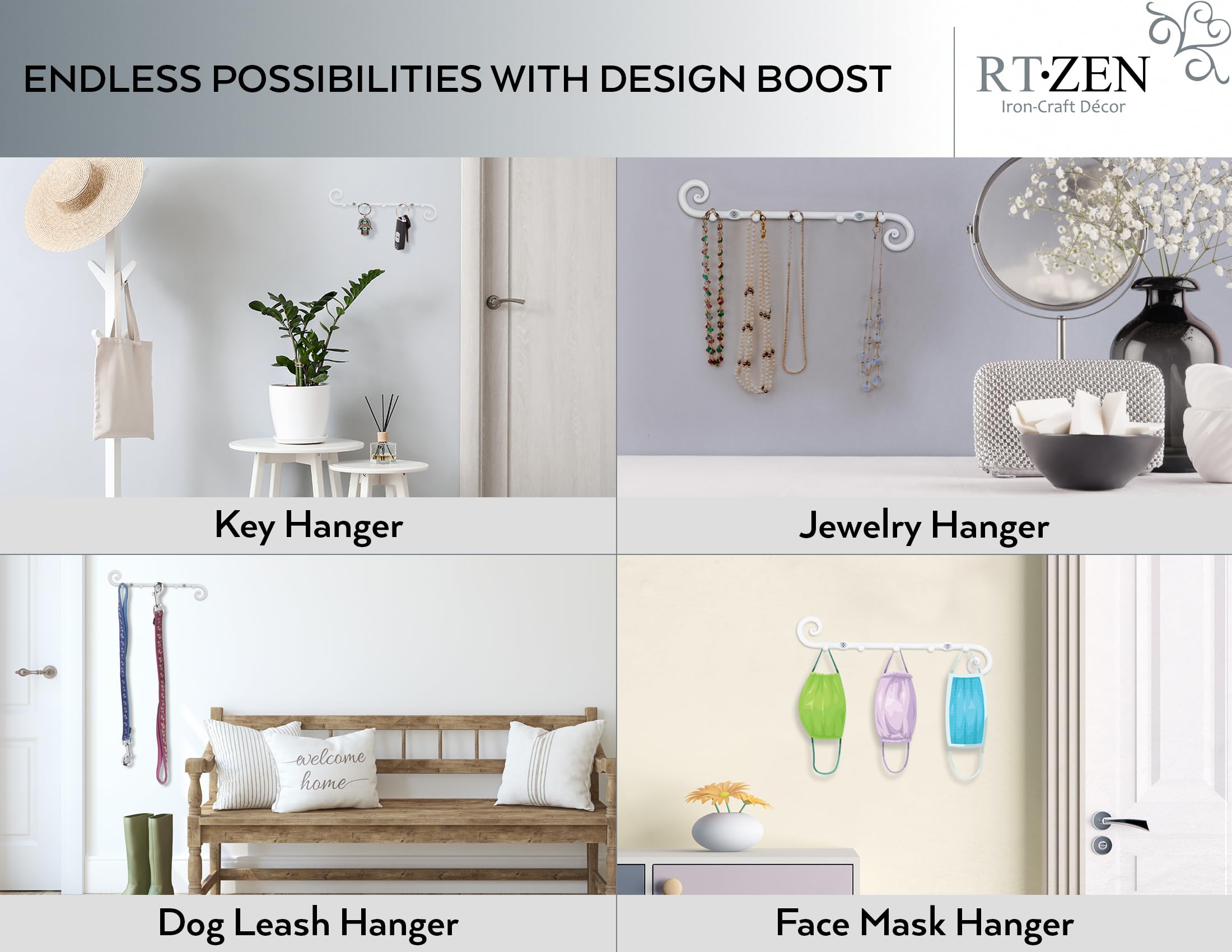 White Classic Wall Mounted Key Holder with 5 Hooks - Image 5