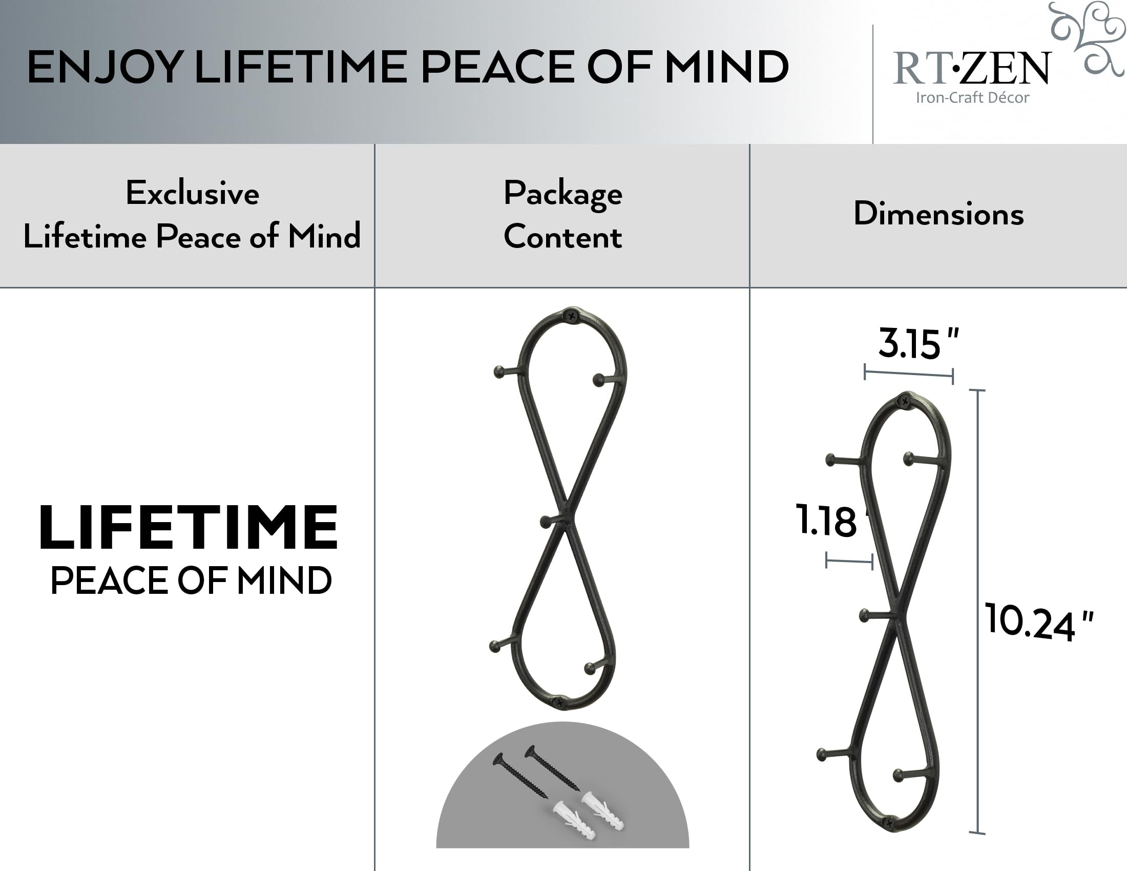 Black Infinity Wall Mounted Key Holder with 5 Hooks - Image 4