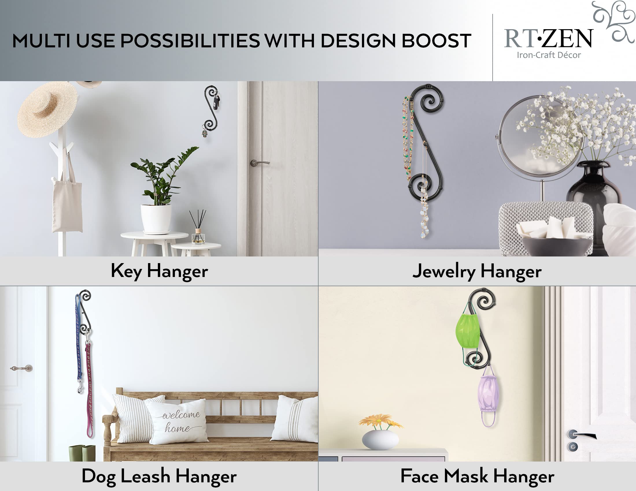 Black Vertical Wall Mounted Key Holder with 5 Hooks - Image 5