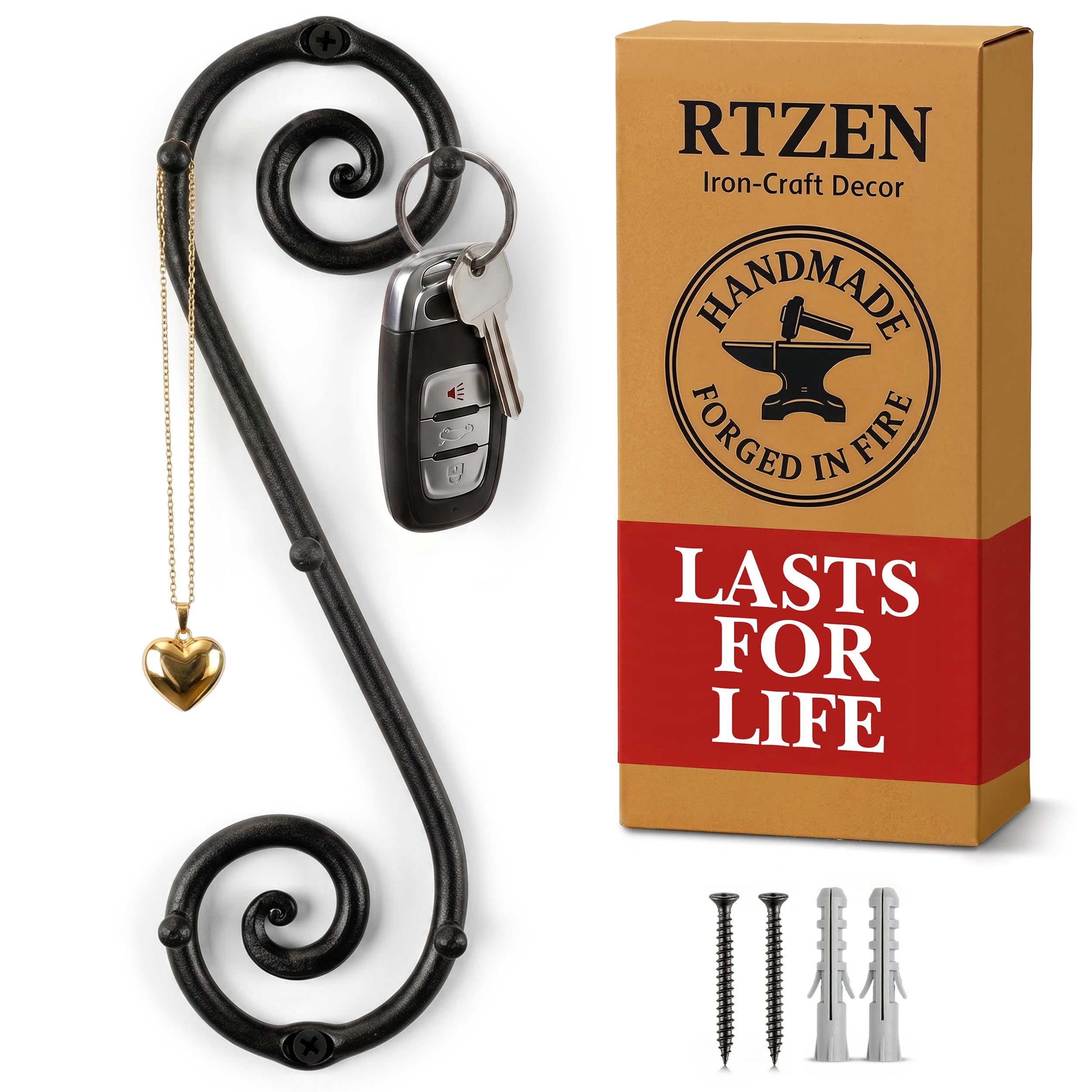 Black Vertical Wall Mounted Key Holder with 5 Hooks