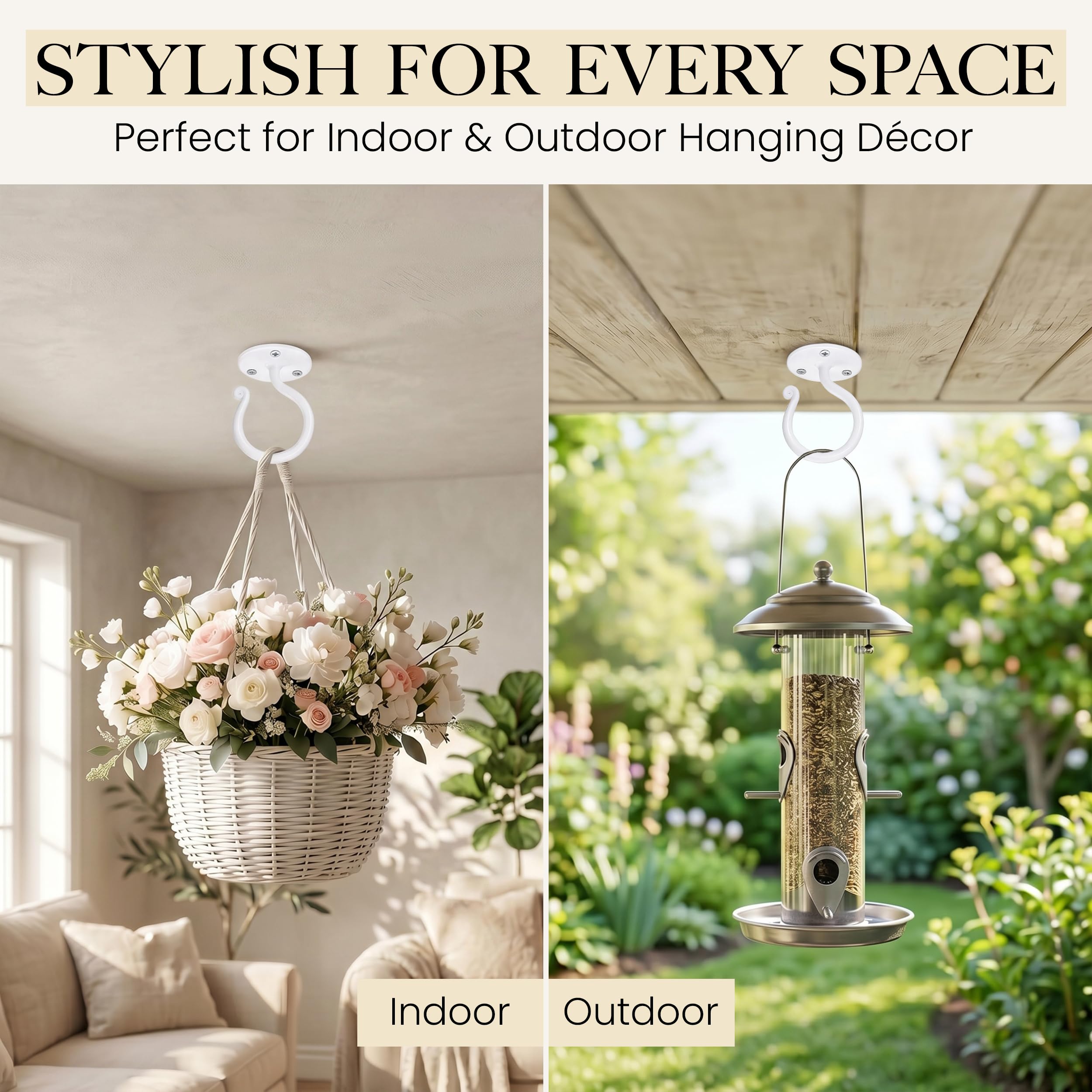 White Ceiling Hooks Wrought Iron Plant Hanger 2 Pack - Image 5