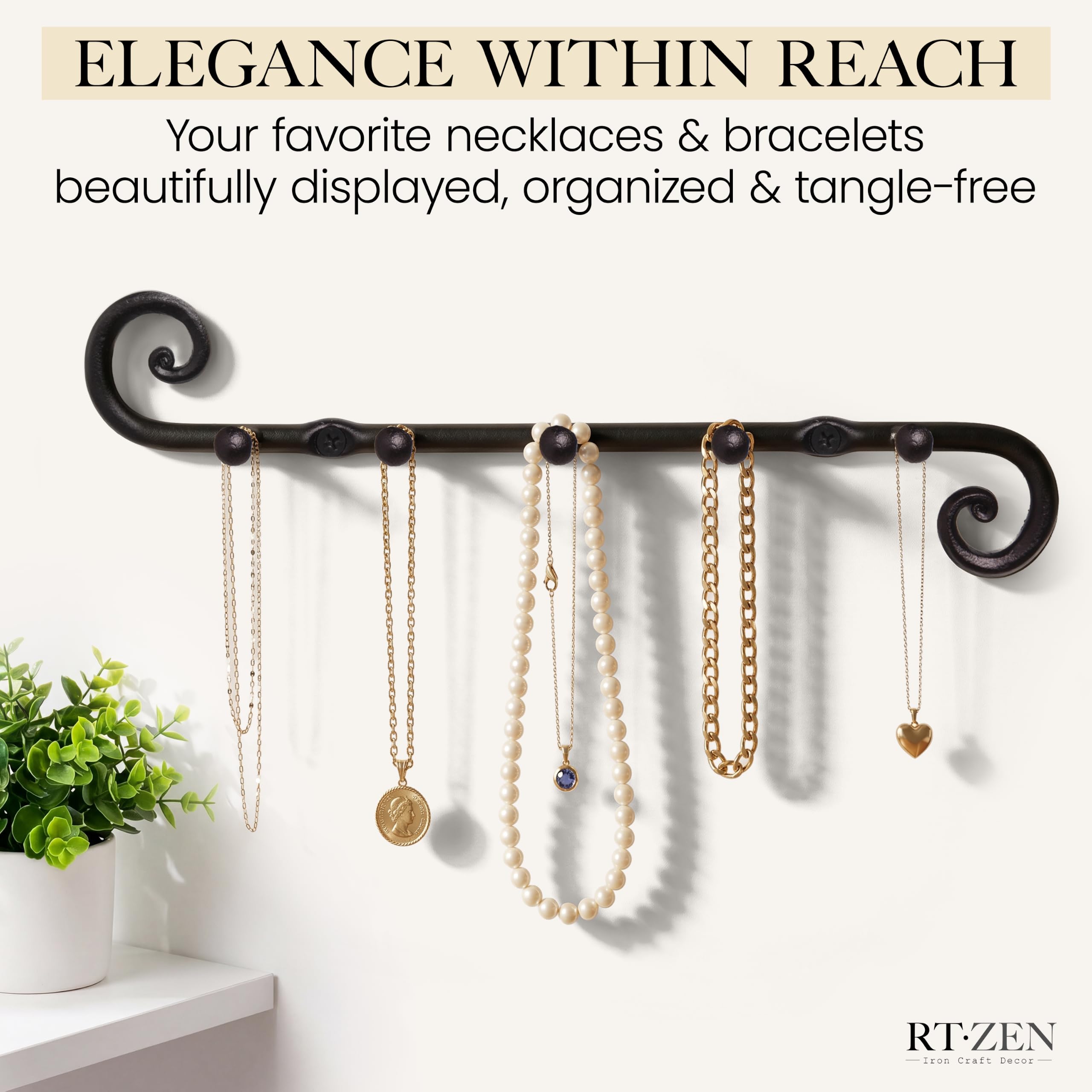 Black Classic Wall Mounted Key Holder with 5 Hooks - Image 7