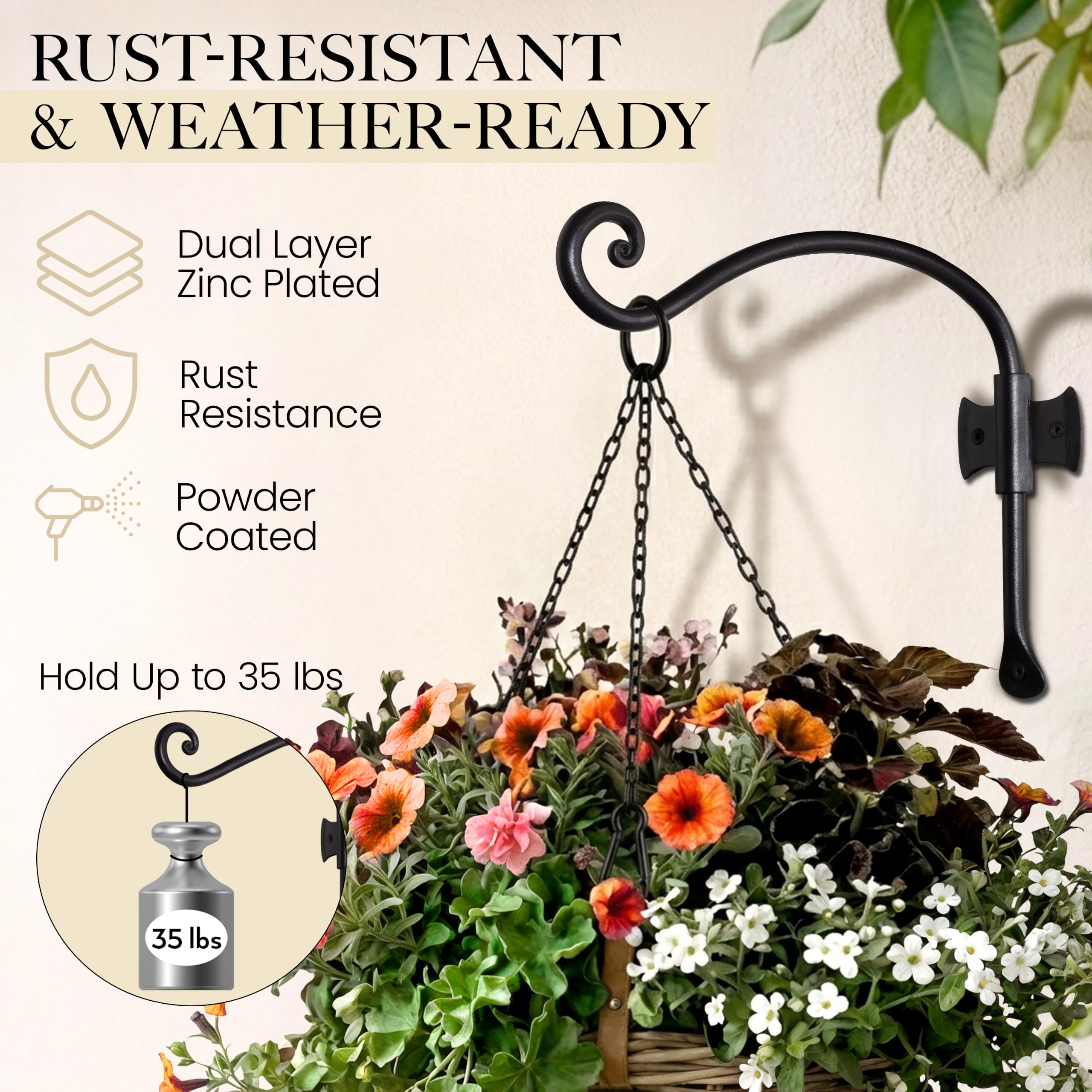 Black Curved Hooks 12" Wrought Iron Wall Mounted Plant Hanger 2 Pack - Image 4