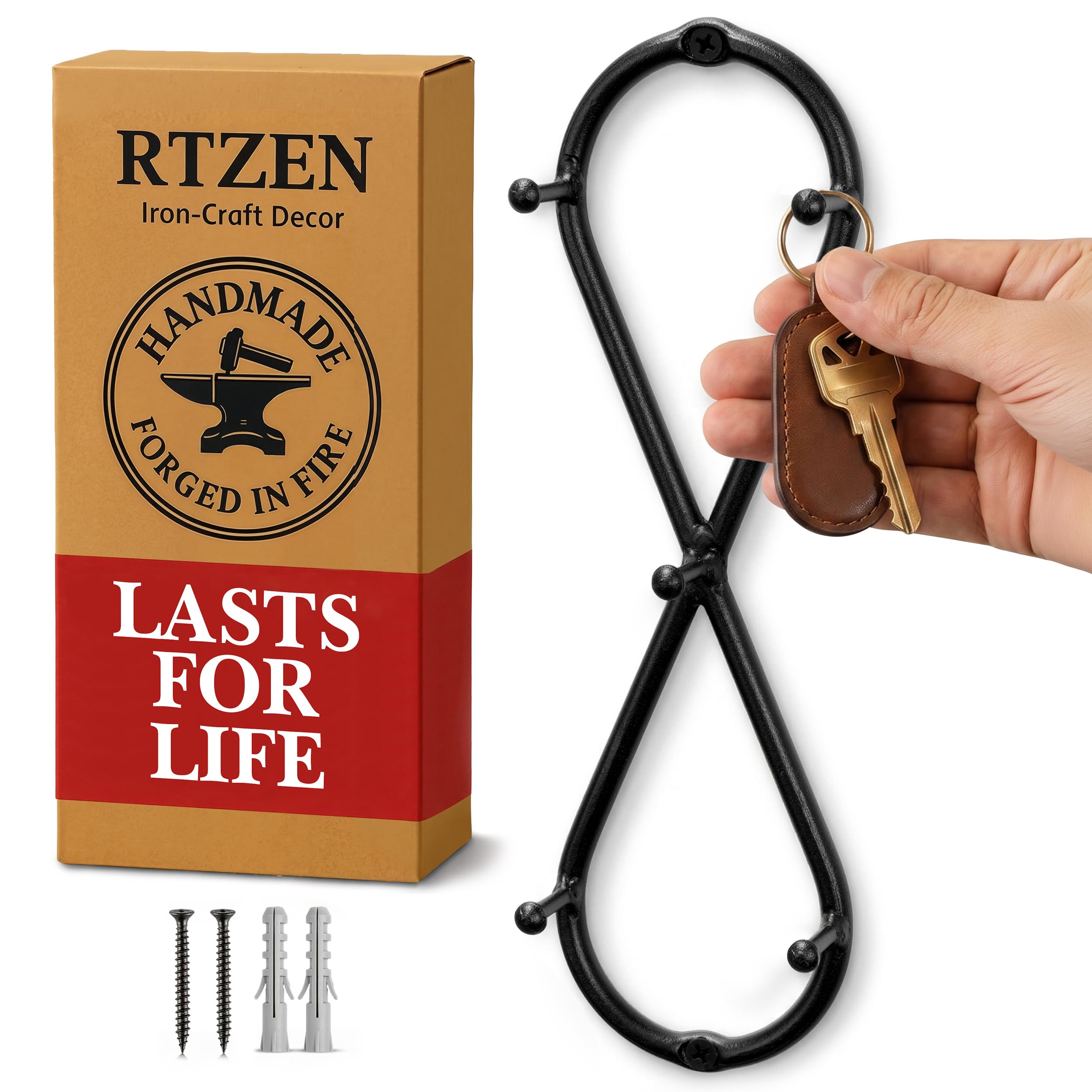 Black Infinity Wall Mounted Key Holder with 5 Hooks