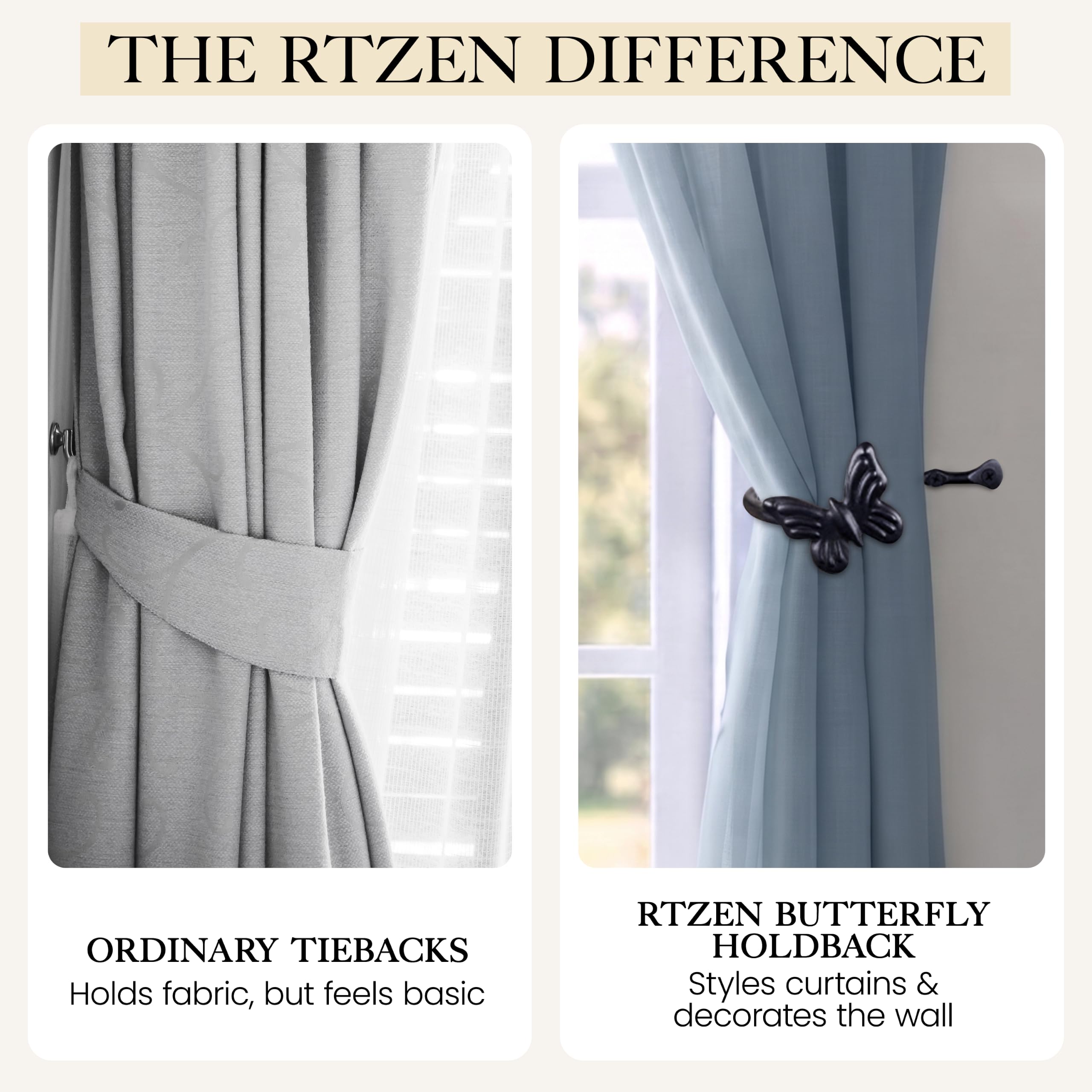 Black Butterfly Curtain Holdbacks, Hand-Forged Wrought Iron Tiebacks - Image 7