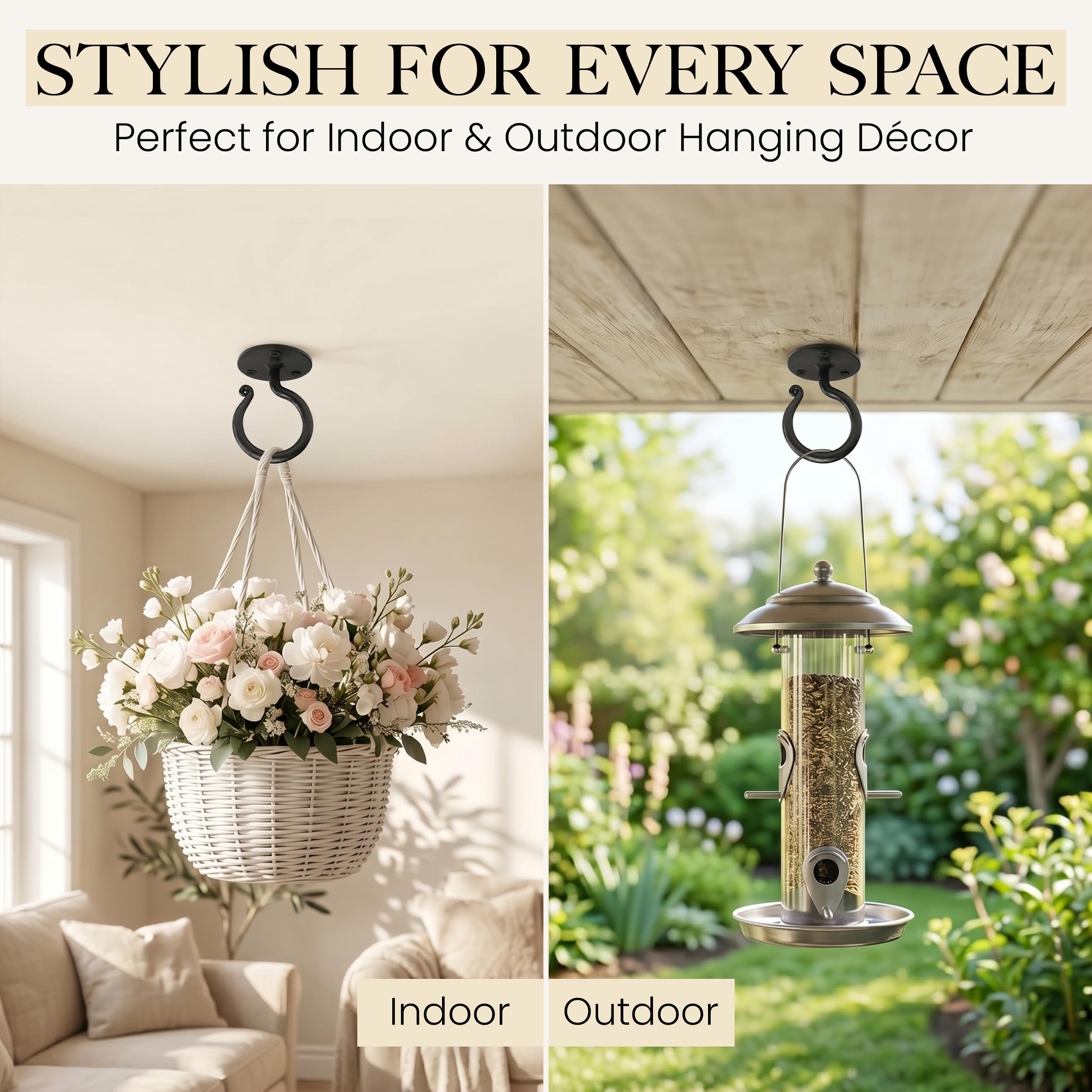 Black Ceiling Hooks Wrought Iron Plant Hanger 2 Pack - Image 4