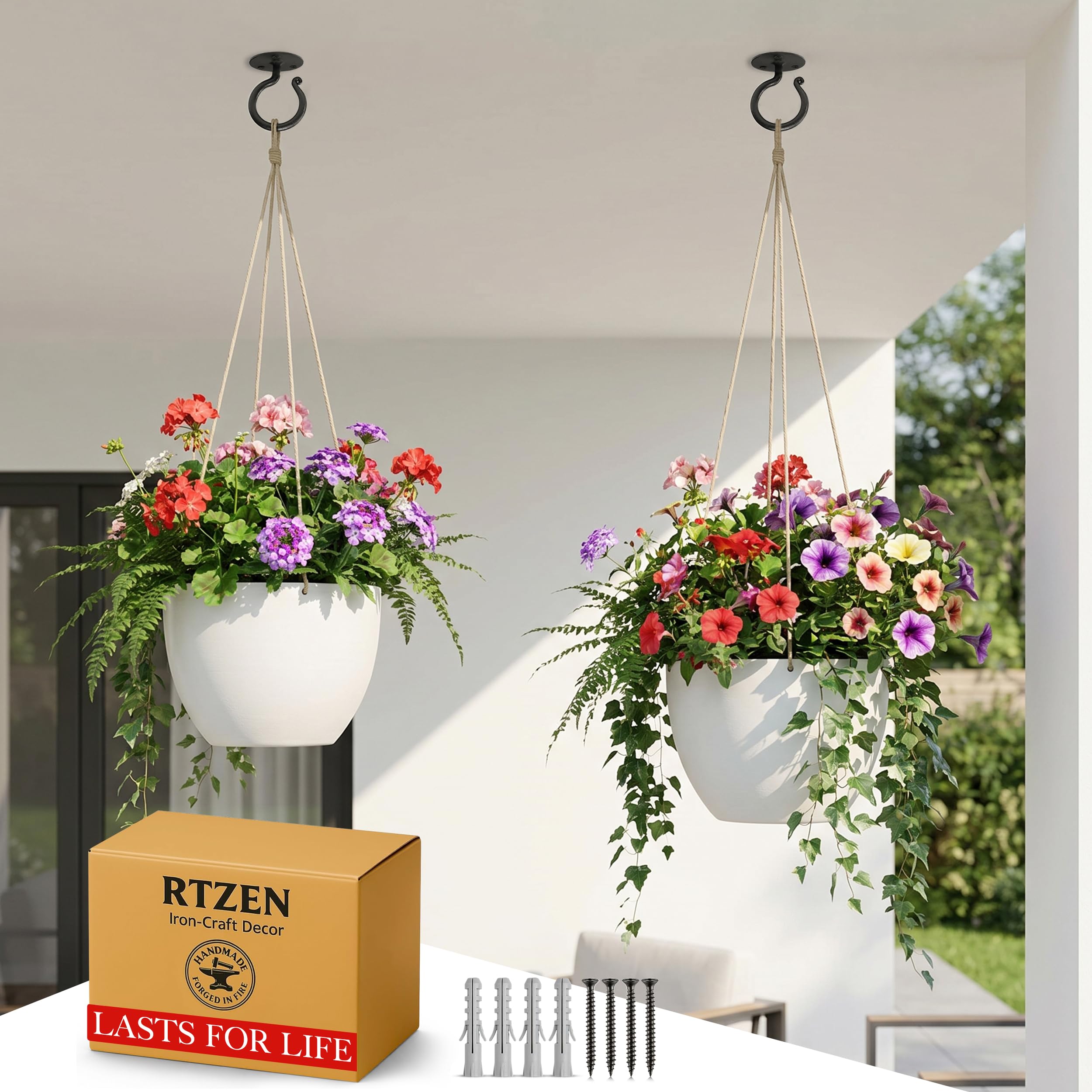Black Ceiling Hooks Wrought Iron Plant Hanger 2 Pack - Image 7