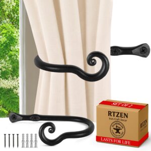 Black Classic Curtain Holdbacks, Hand-Forged Wrought Iron Tiebacks