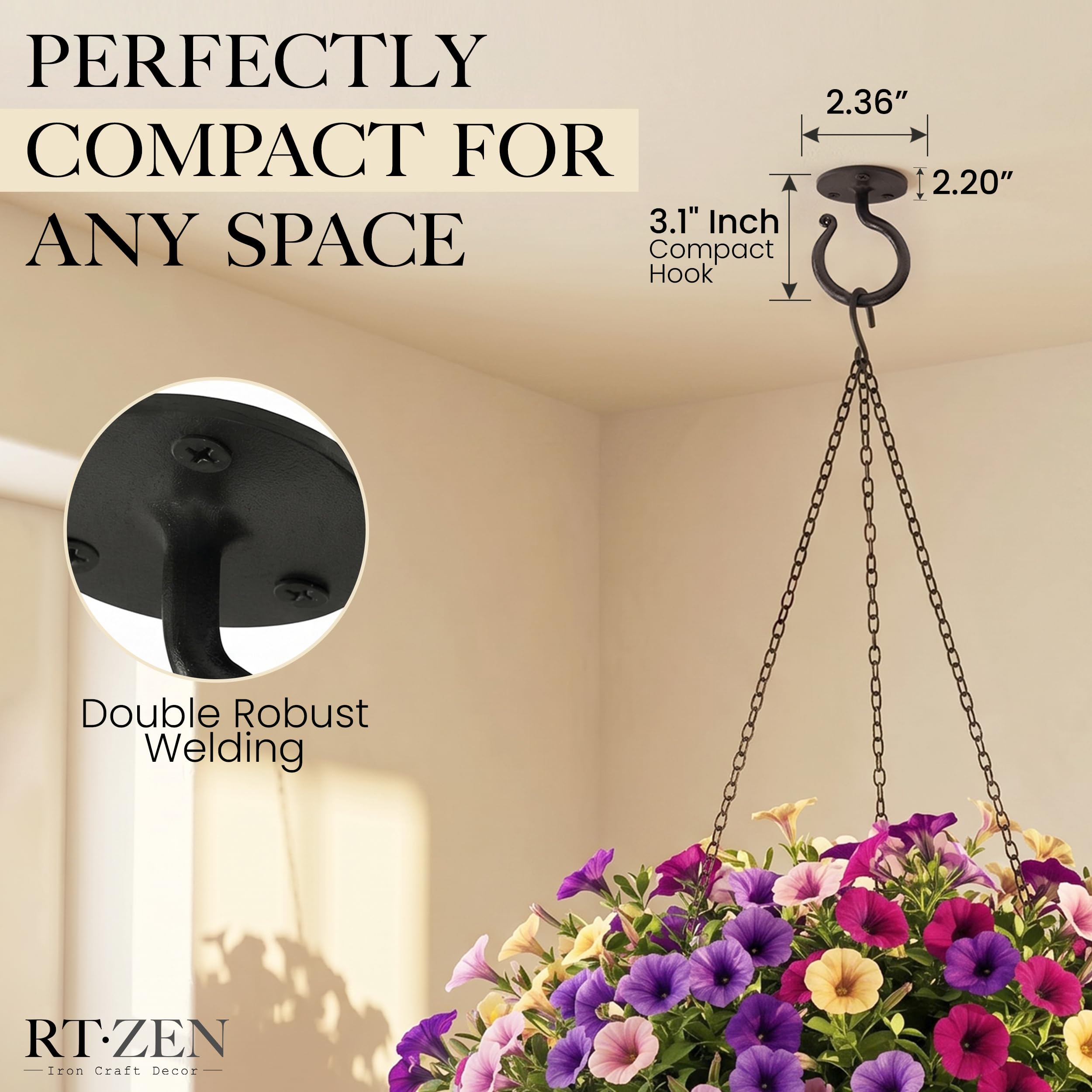 Black Ceiling Hooks Wrought Iron Plant Hanger 2 Pack - Image 5