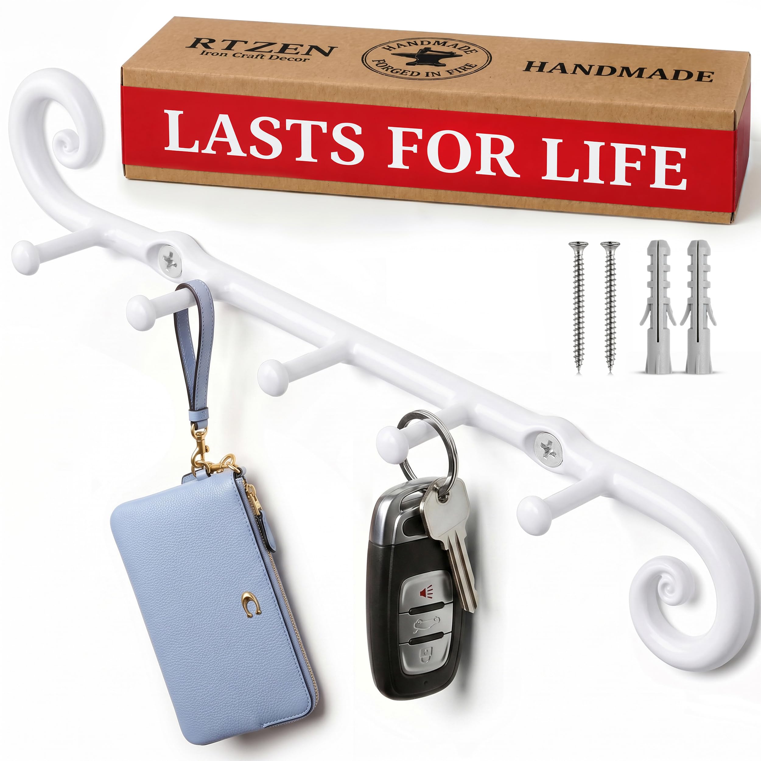 White Classic Wall Mounted Key Holder with 5 Hooks