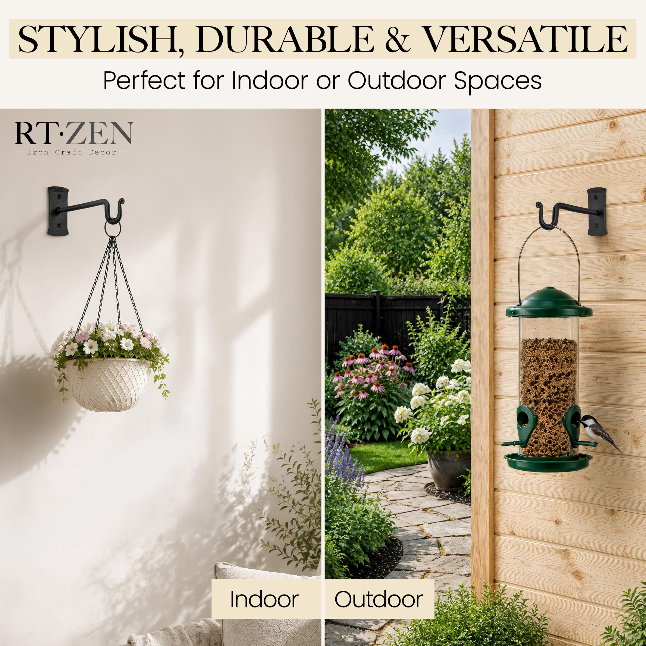Black Shepherd’s Hooks (7.5") Wrought Iron Wall Mounted Plant Hanger 2 Pack - Image 4