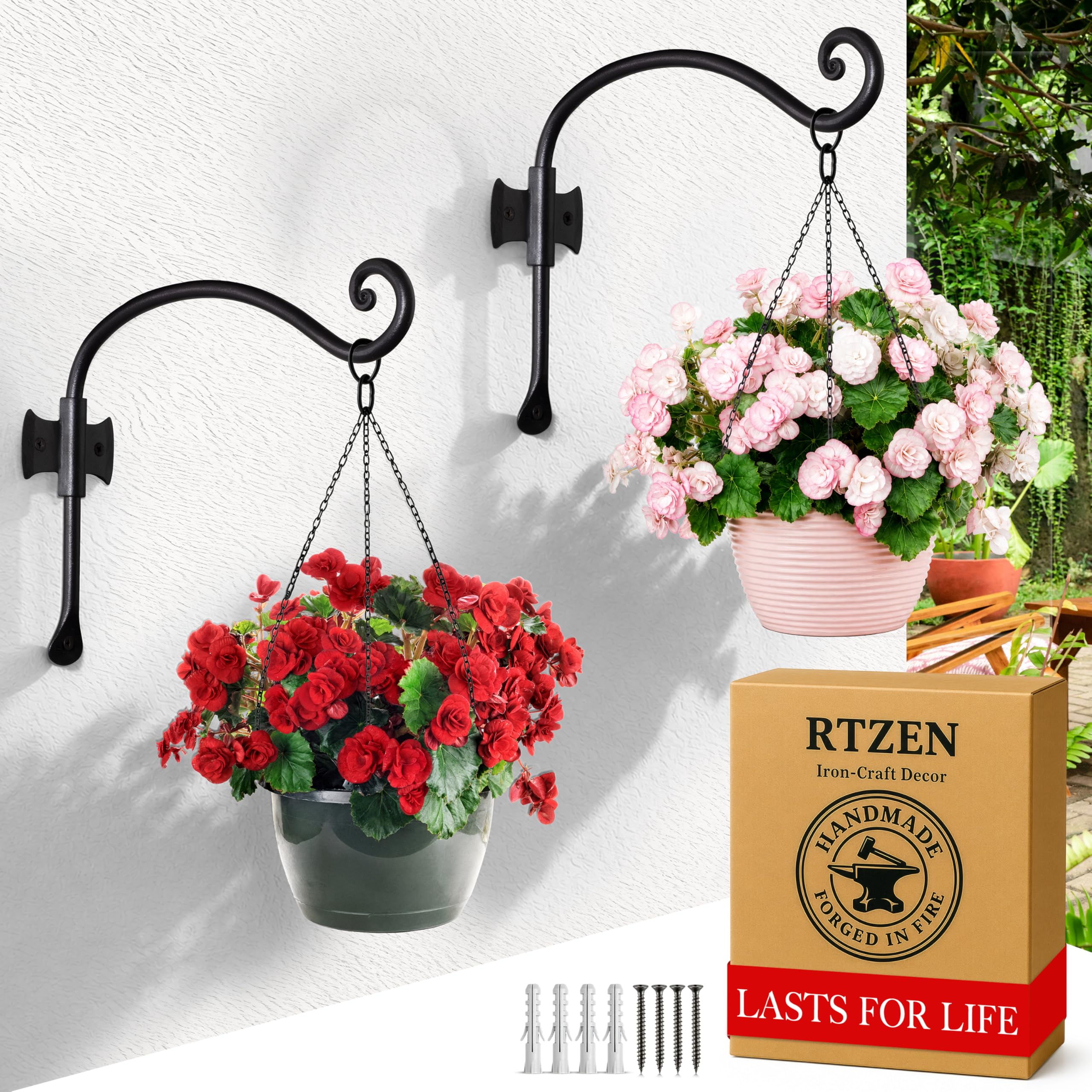 Black Curved Hooks 12" Wrought Iron Wall Mounted Plant Hanger 2 Pack - Image 7