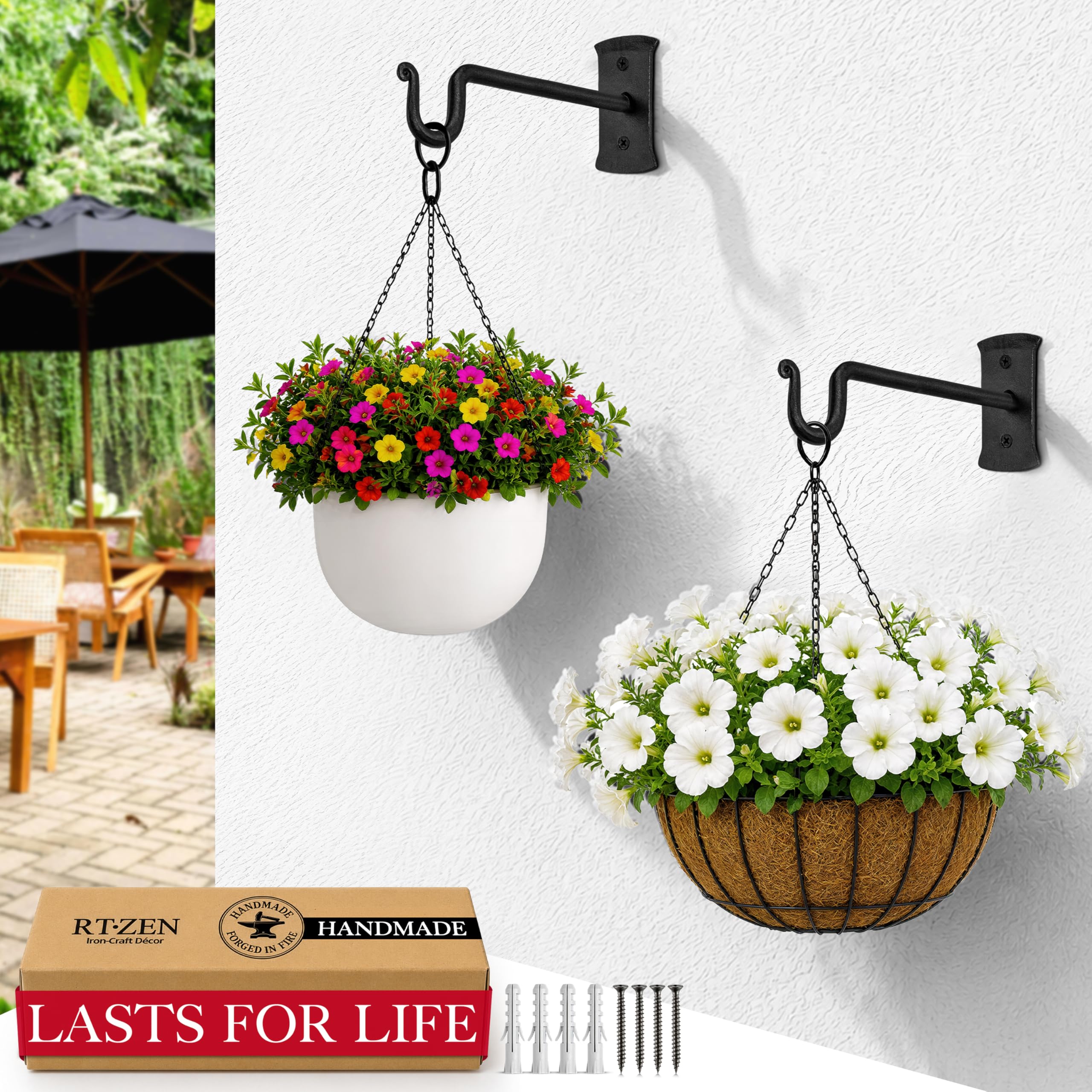 Black Shepherd’s Hooks (7.5") Wrought Iron Wall Mounted Plant Hanger 2 Pack - Image 7