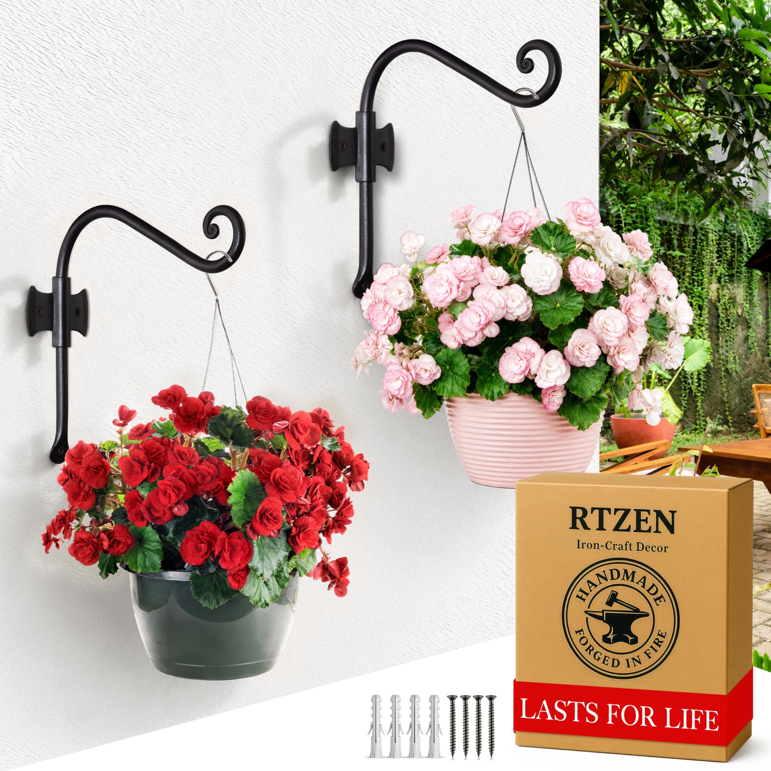 Black Curved Hooks 8" Wrought Iron Wall Mounted Plant Hanger 2 Pack - Image 7