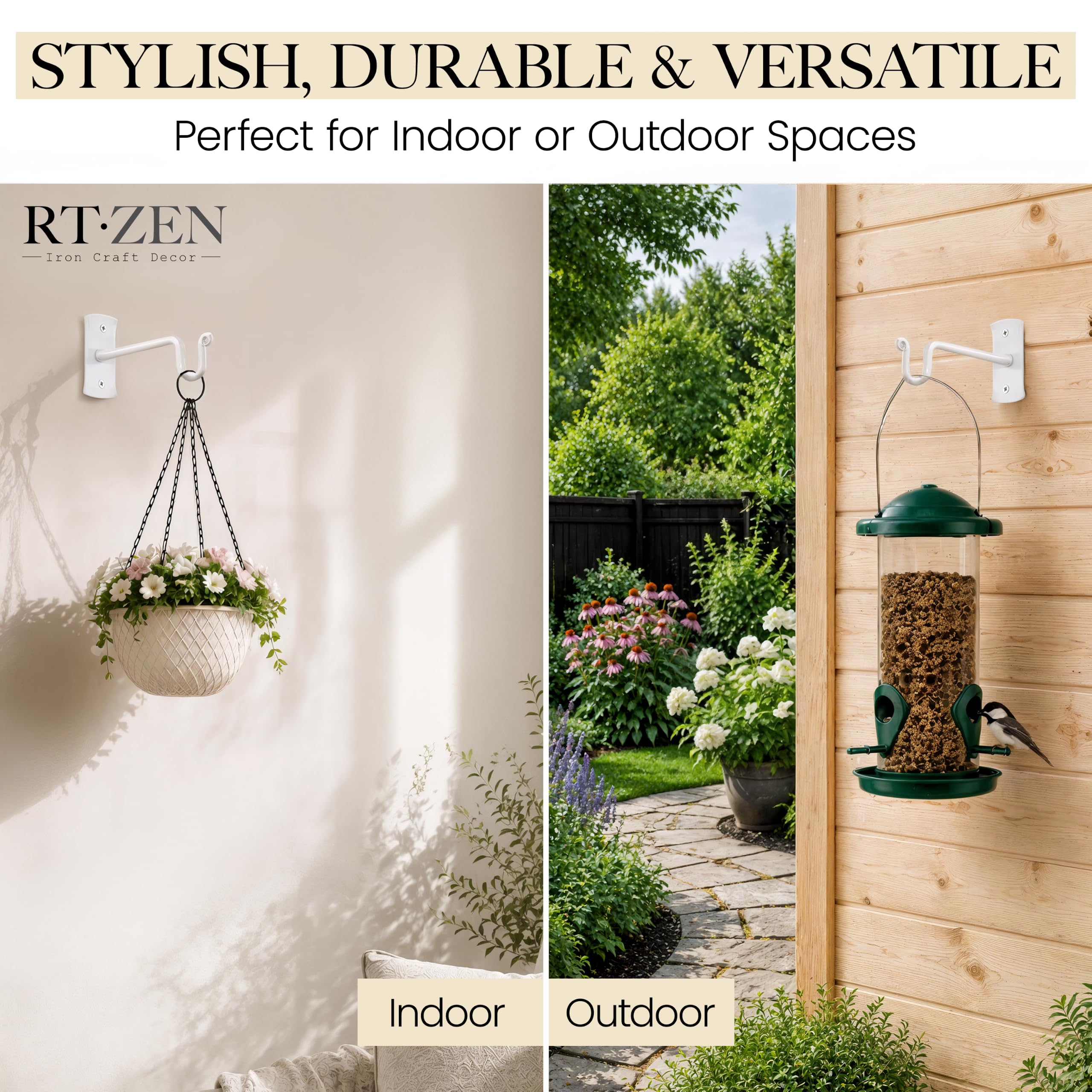 White Shepherd’s Hooks (7.5") Wrought Iron Wall Mounted Plant Hanger 2 Pack - Image 5