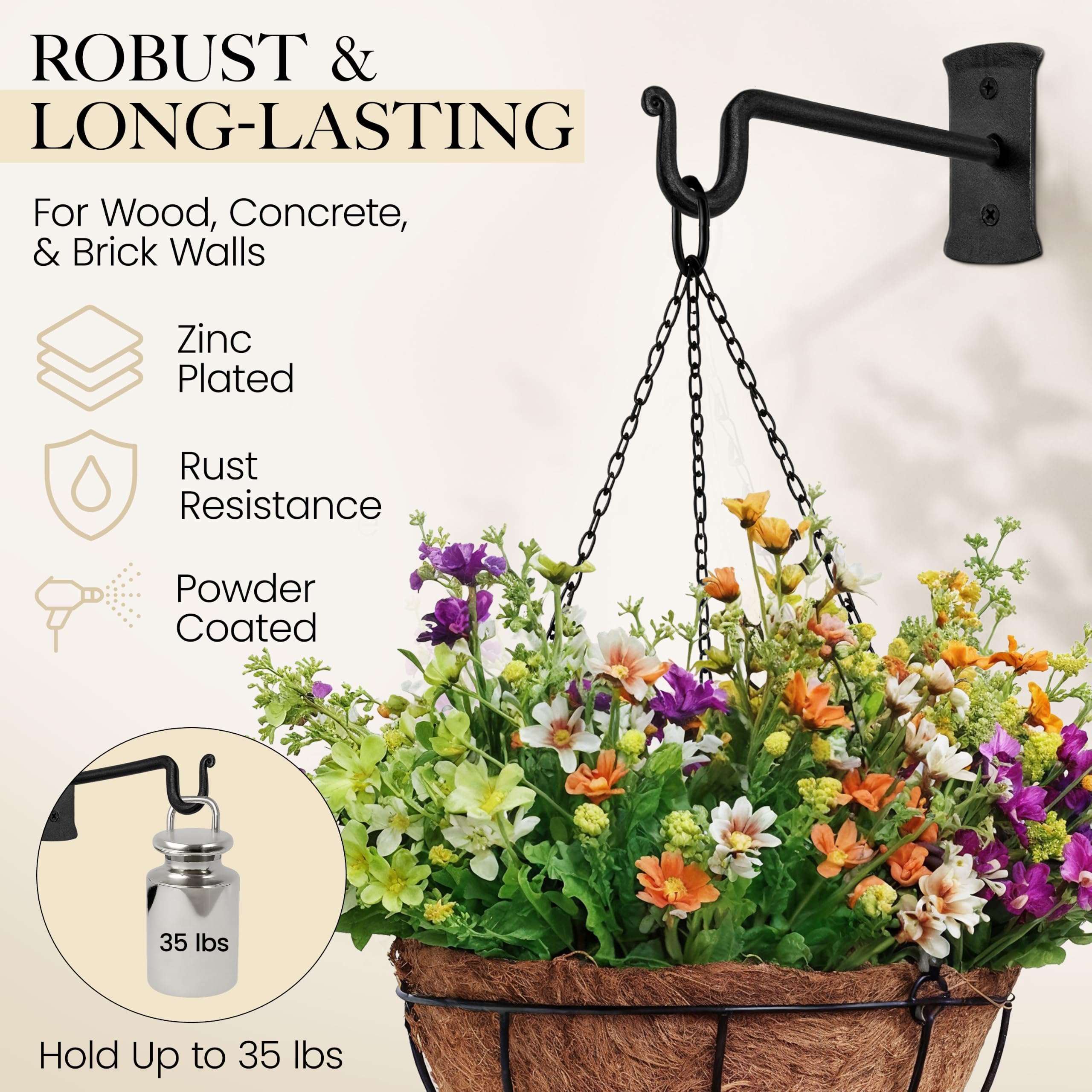 Black Shepherd’s Hooks (7.5") Wrought Iron Wall Mounted Plant Hanger 2 Pack - Image 3