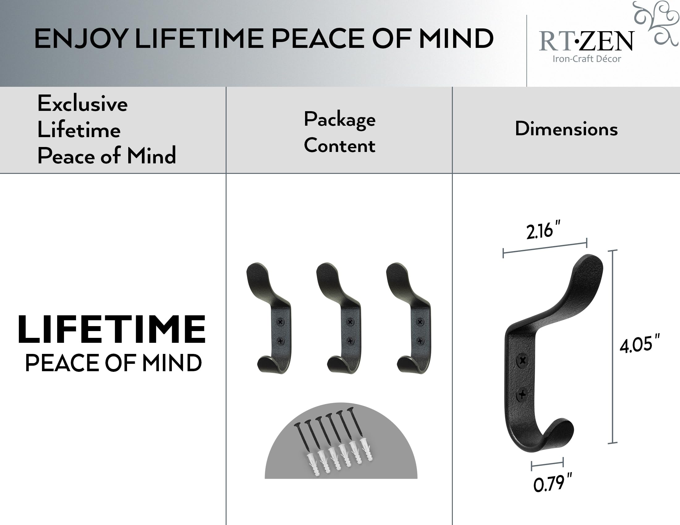 Black Double Round Wrought Iron Wall Hooks 3 Pack - Image 4