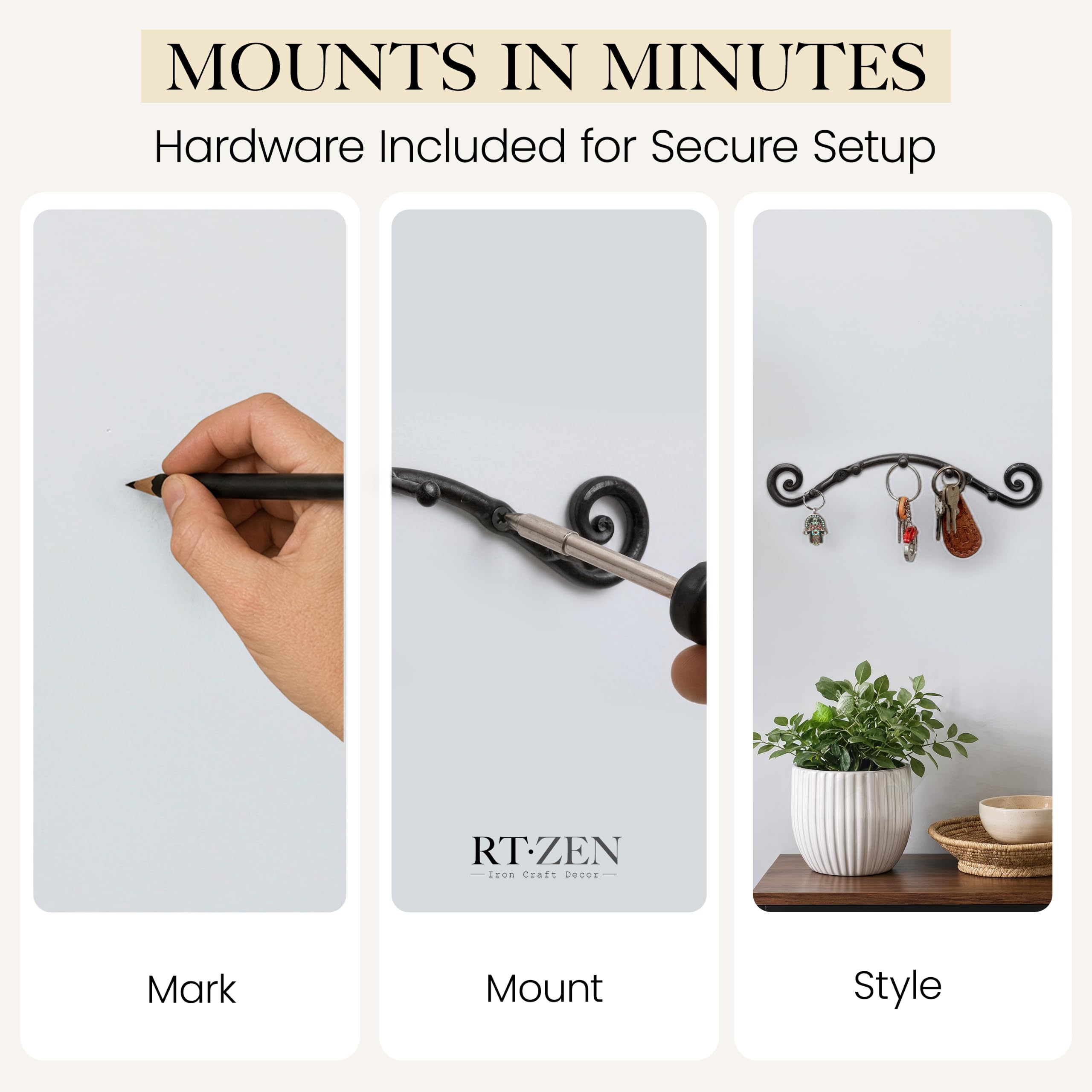 Black Swirly Wall Mounted Key Holder with 5 Hooks - Image 8