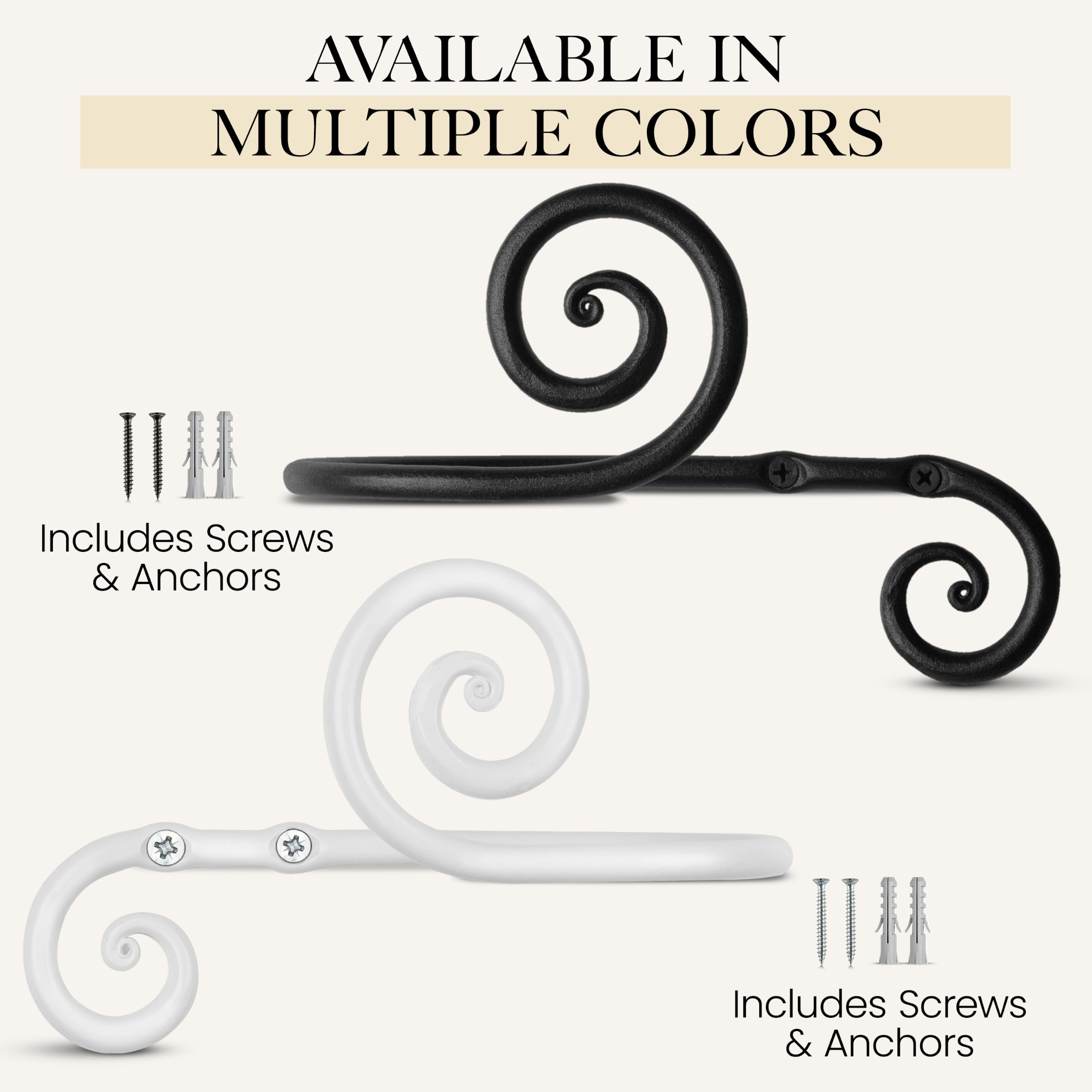 Black Swirly Curtain Holdbacks, Hand-Forged Wrought Iron Tiebacks - Image 9
