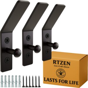 Black Double Hammer Nail Wrought Iron Wall Hooks 3 Pack