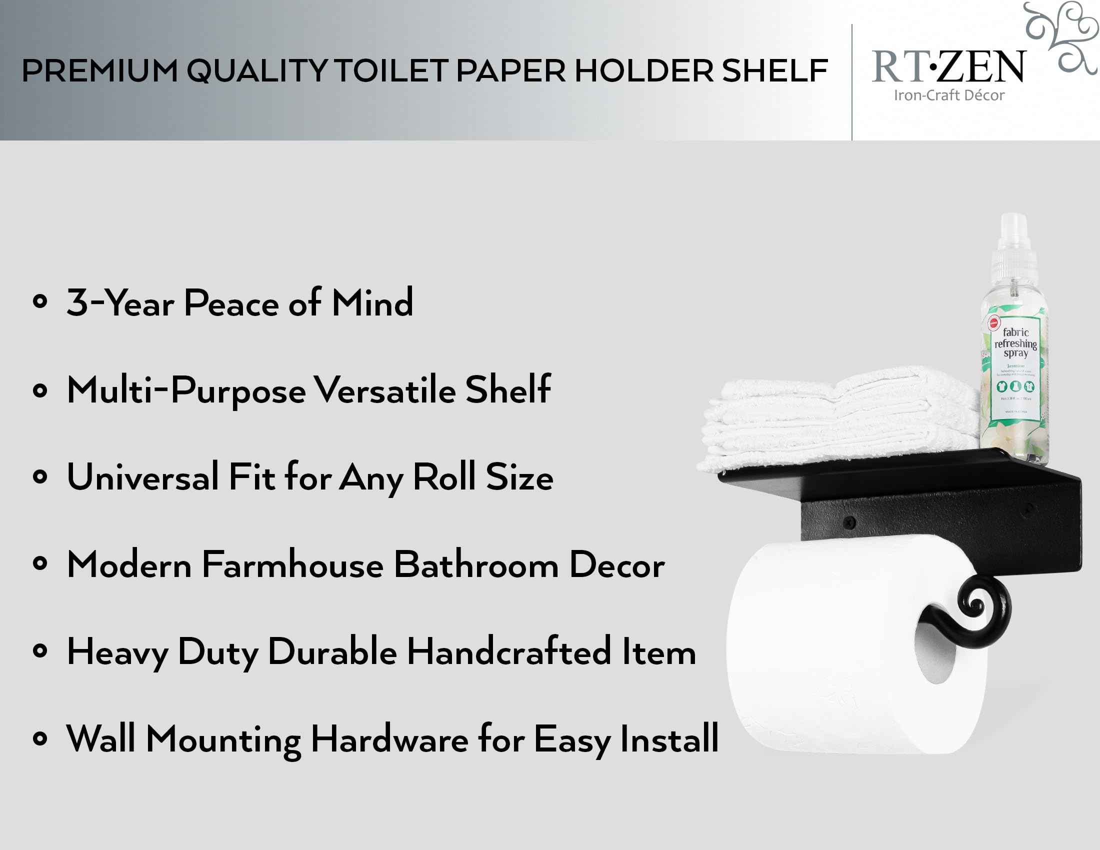 Black Stylish Wall Mounted Toilet Paper Holder with Shelf - Image 2