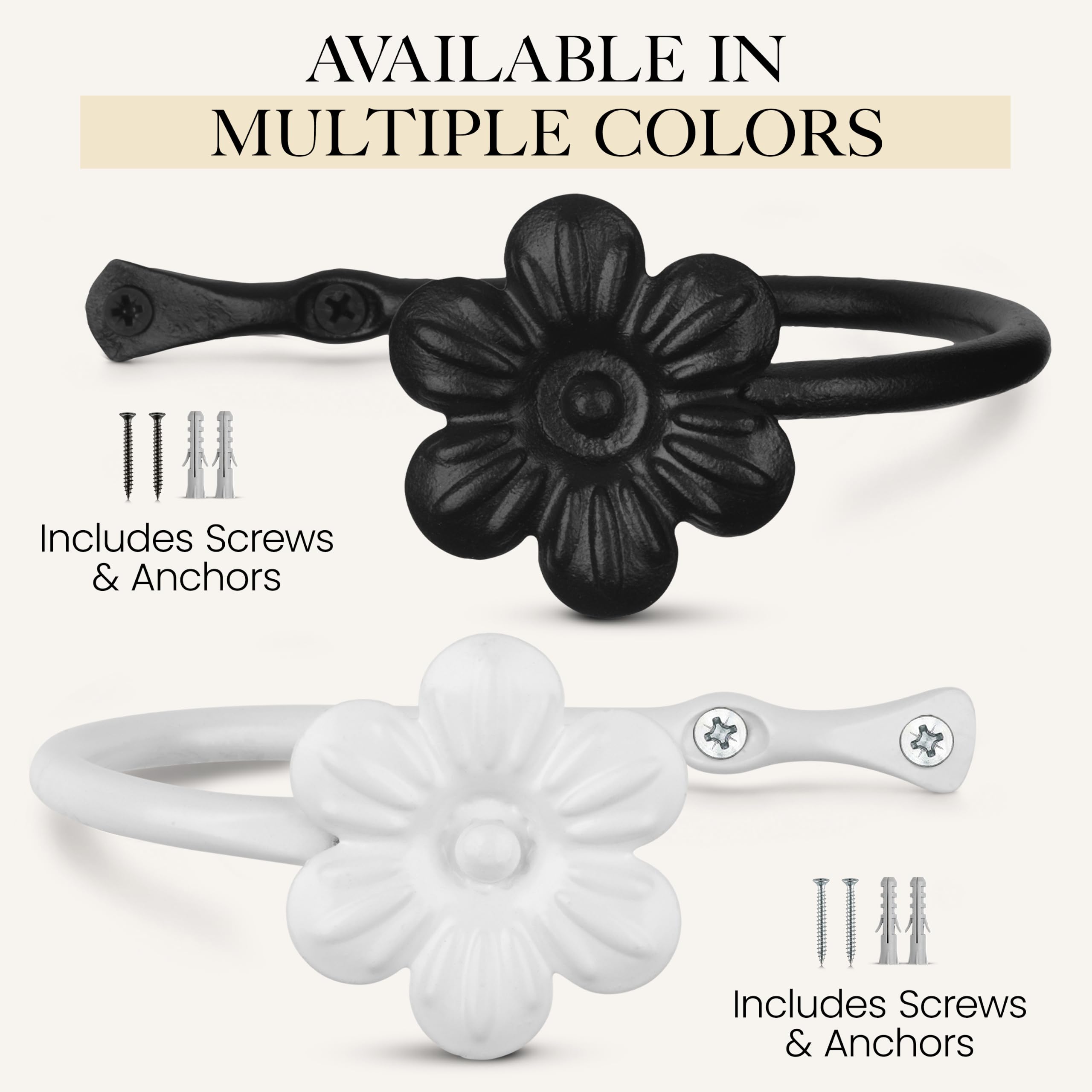 Black Flower Curtain Holdbacks, Hand-Forged Wrought Iron Tiebacks - Image 9
