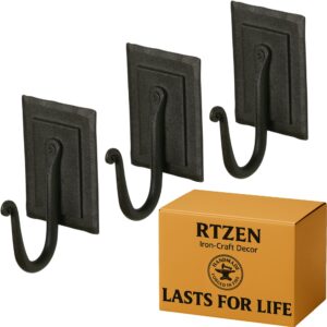 Black Double Plate Wrought Iron Wall Hooks 3 Pack