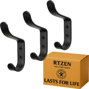 Black Double Round Wrought Iron Wall Hooks 3 Pack