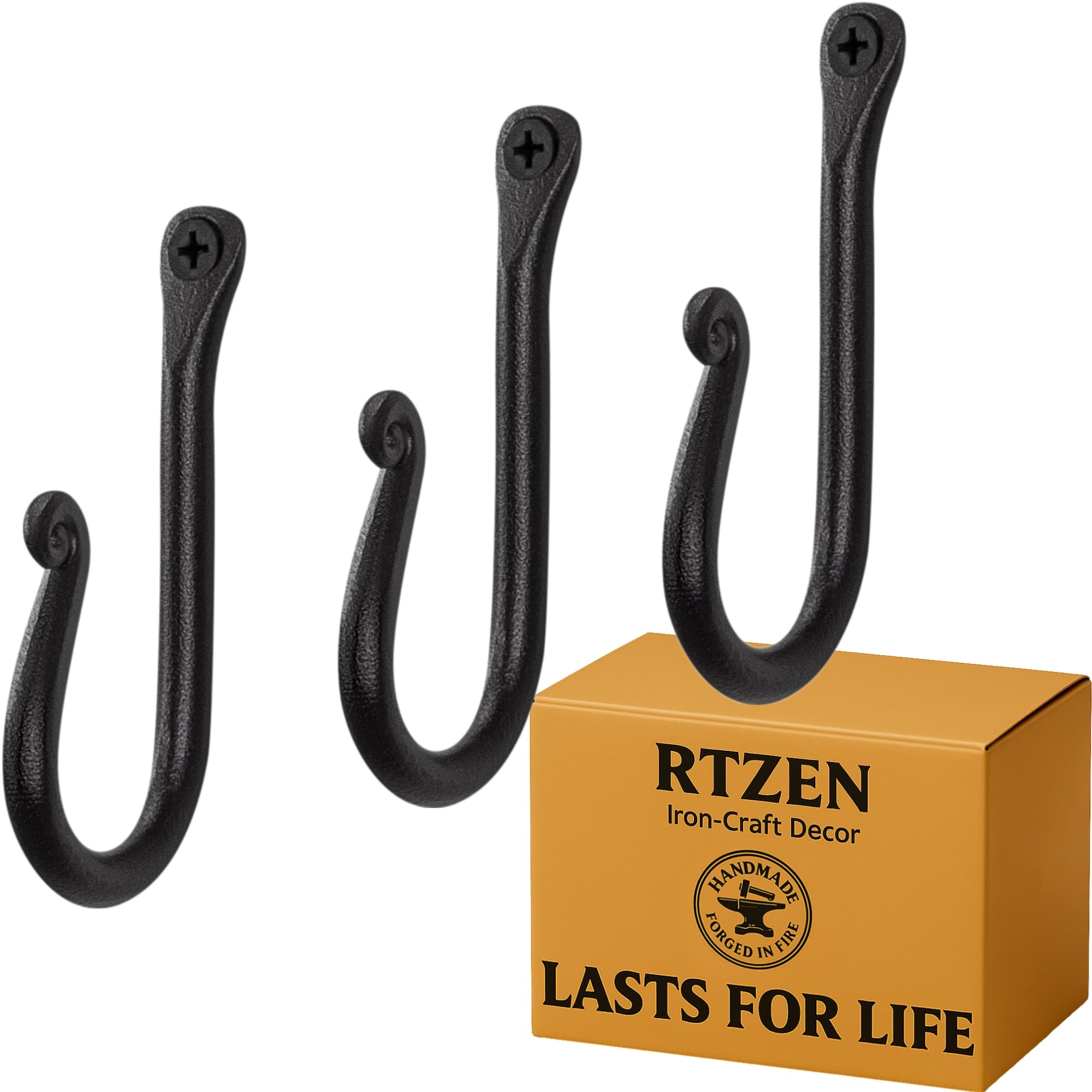 Black Classic Wrought Iron Wall Hooks 3 Pack
