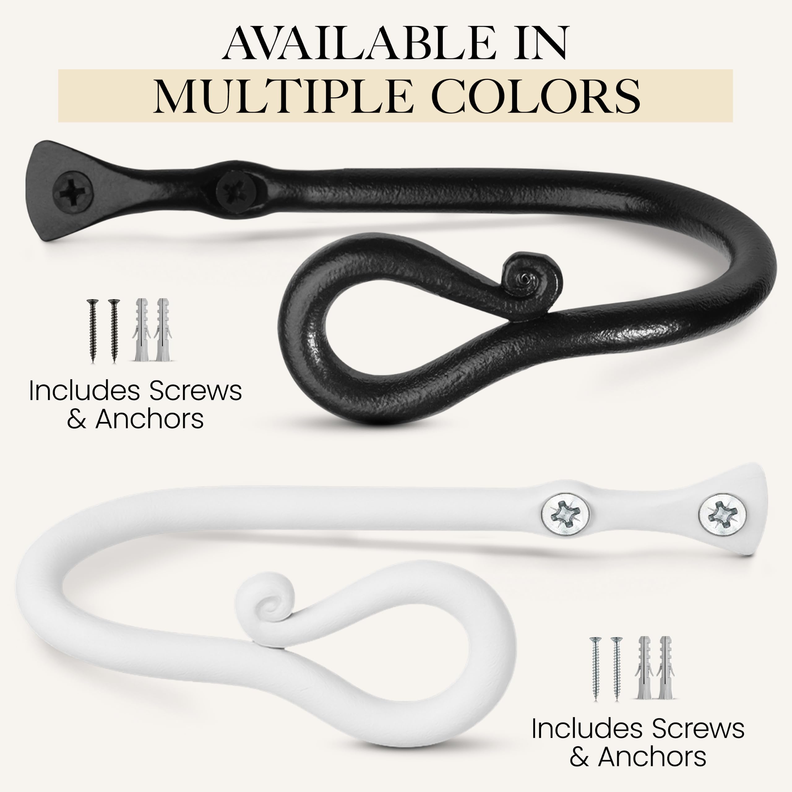 Black Loophole Curtain Holdbacks, Hand-Forged Wrought Iron Tiebacks - Image 9