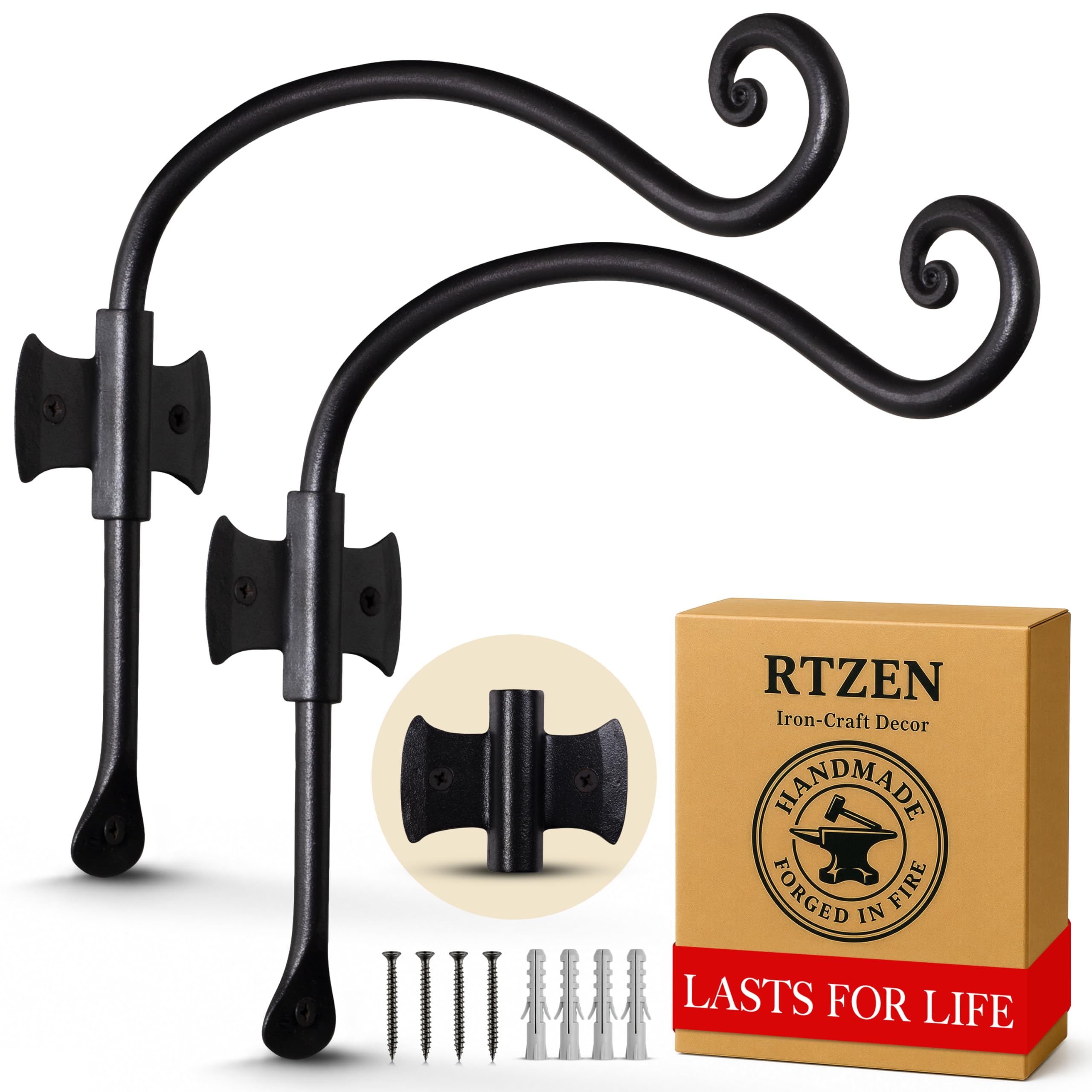 Black Curved Hooks 10" Wrought Iron Wall Mounted Plant Hanger 2 Pack - Image 8